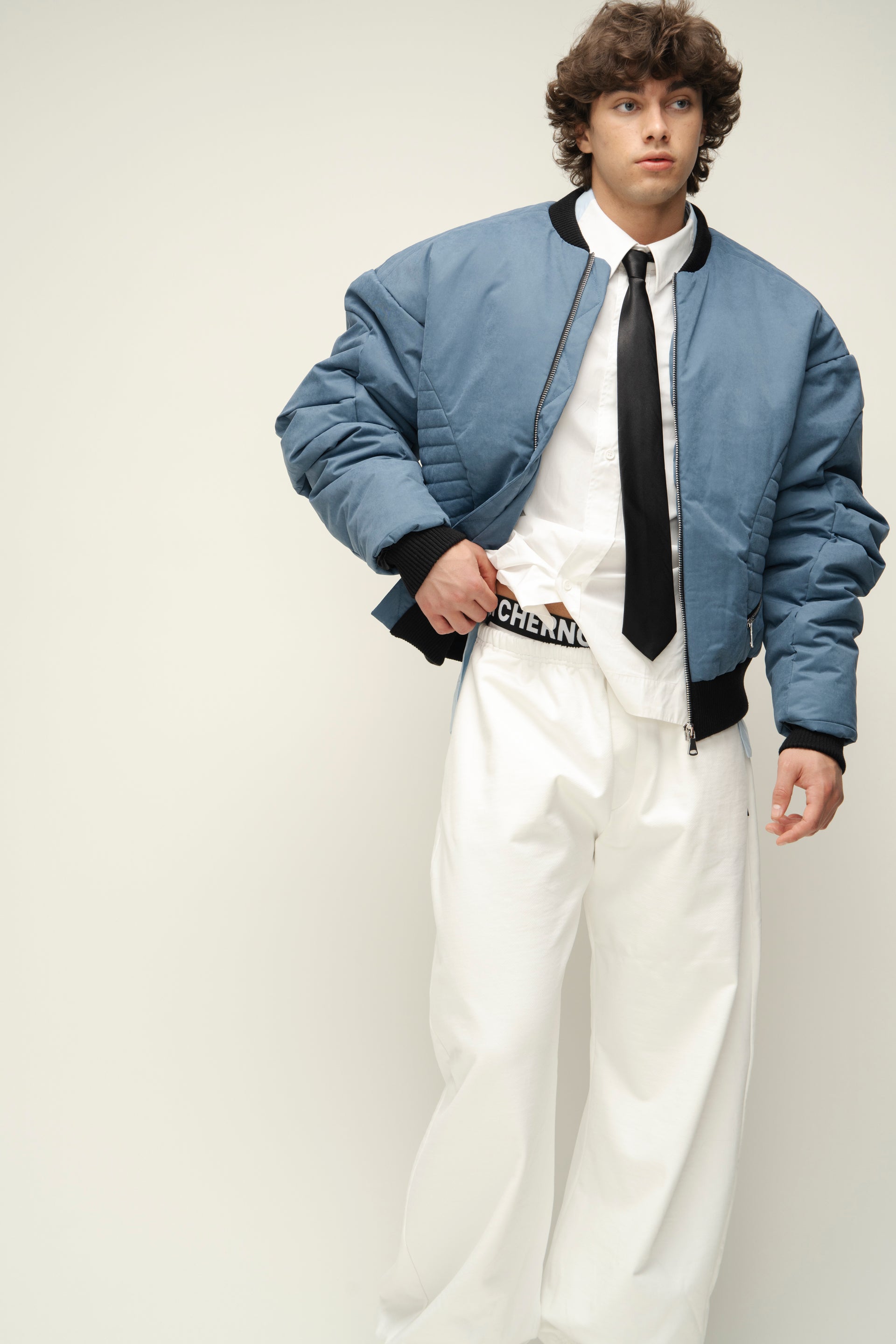 Denim-Blue Bomber Jacket