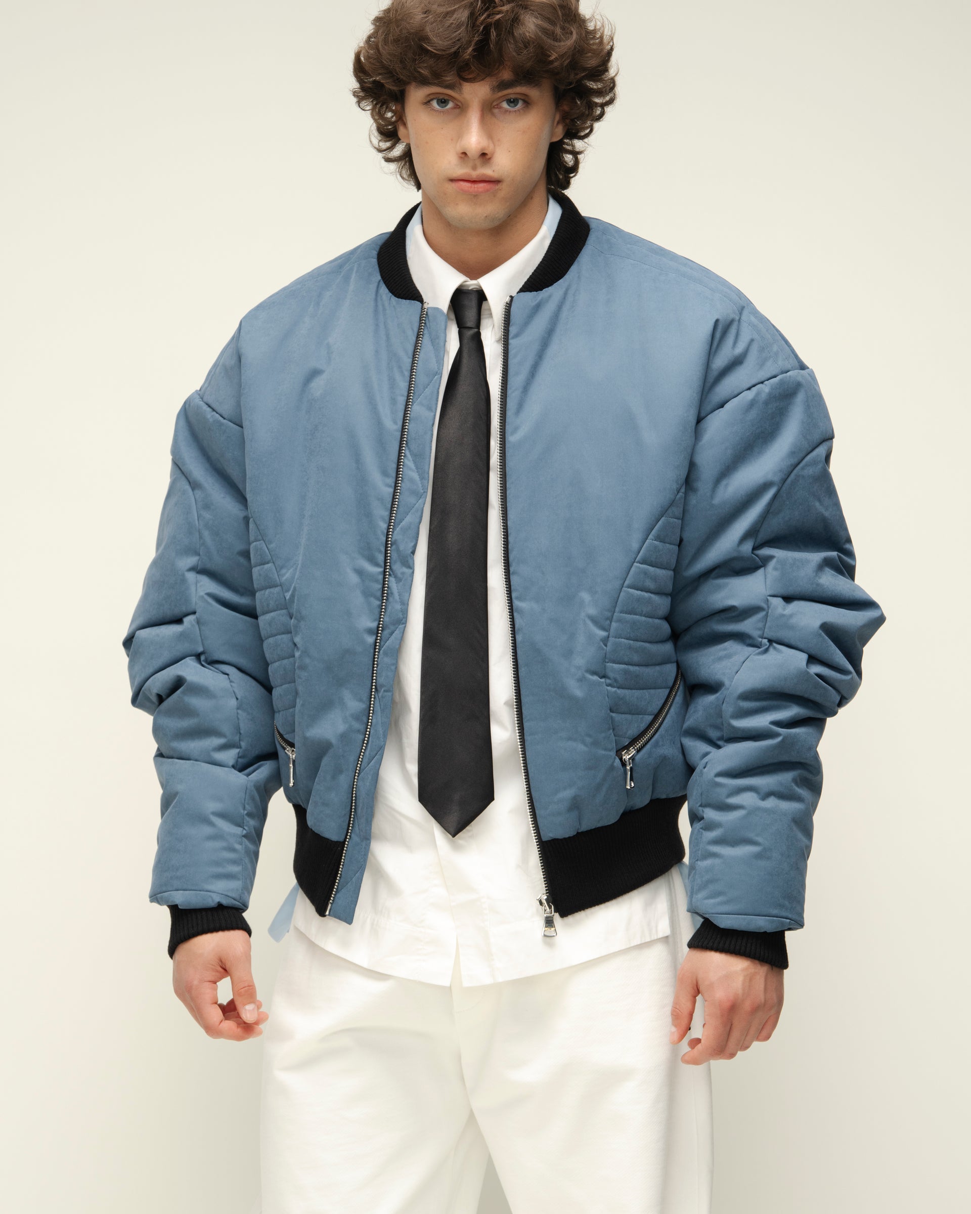 Denim-Blue Bomber Jacket