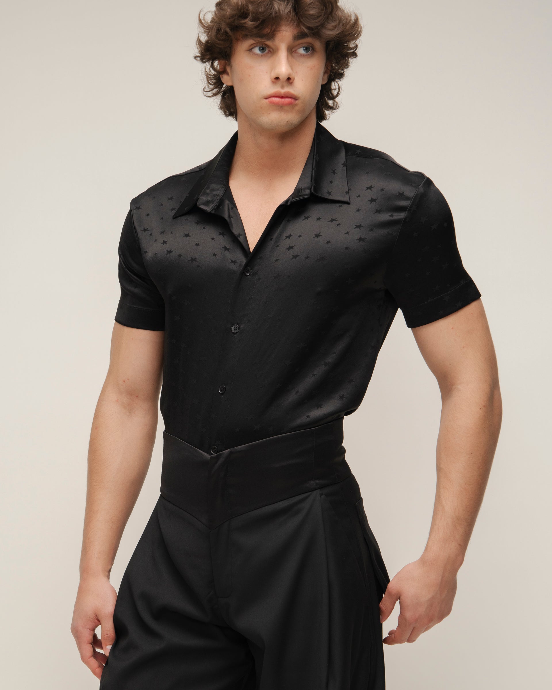 “Chic” Satin Shirt with Stars