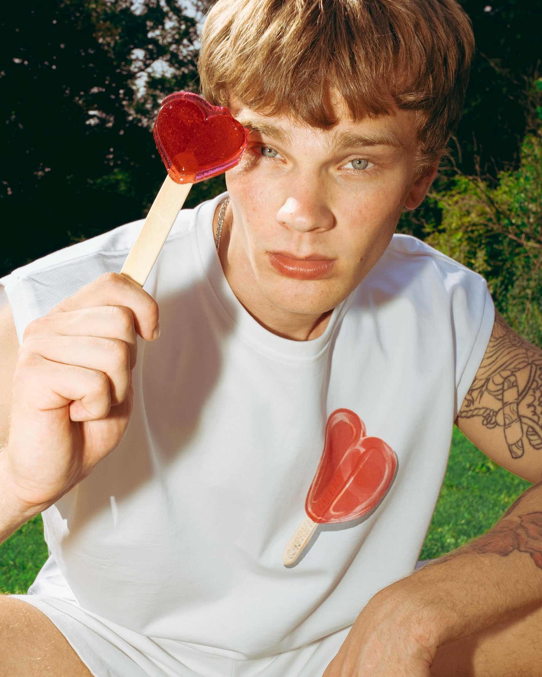"Ice Cream" White Sleeveless T-Shirt