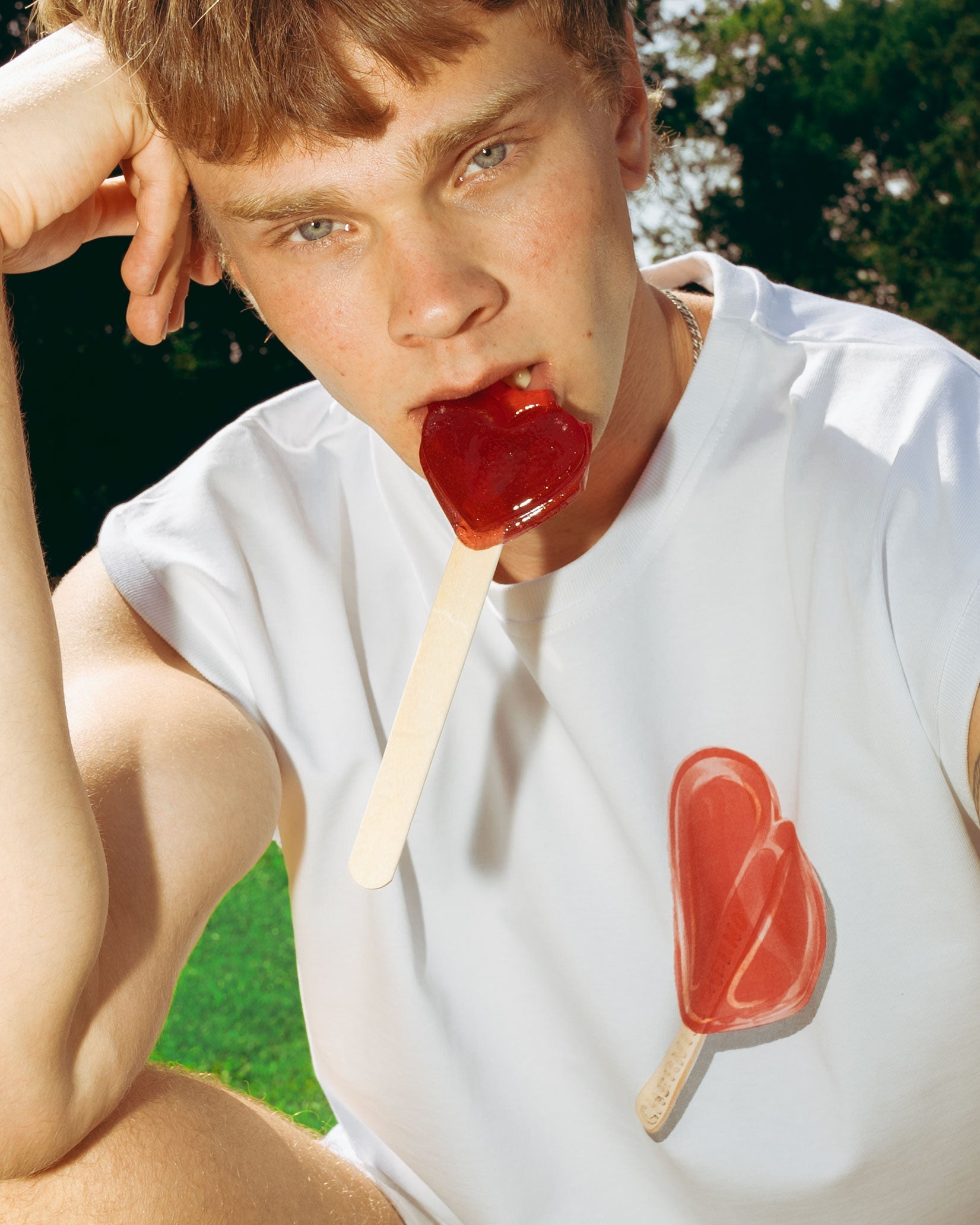 "Ice Cream" White Sleeveless T-Shirt