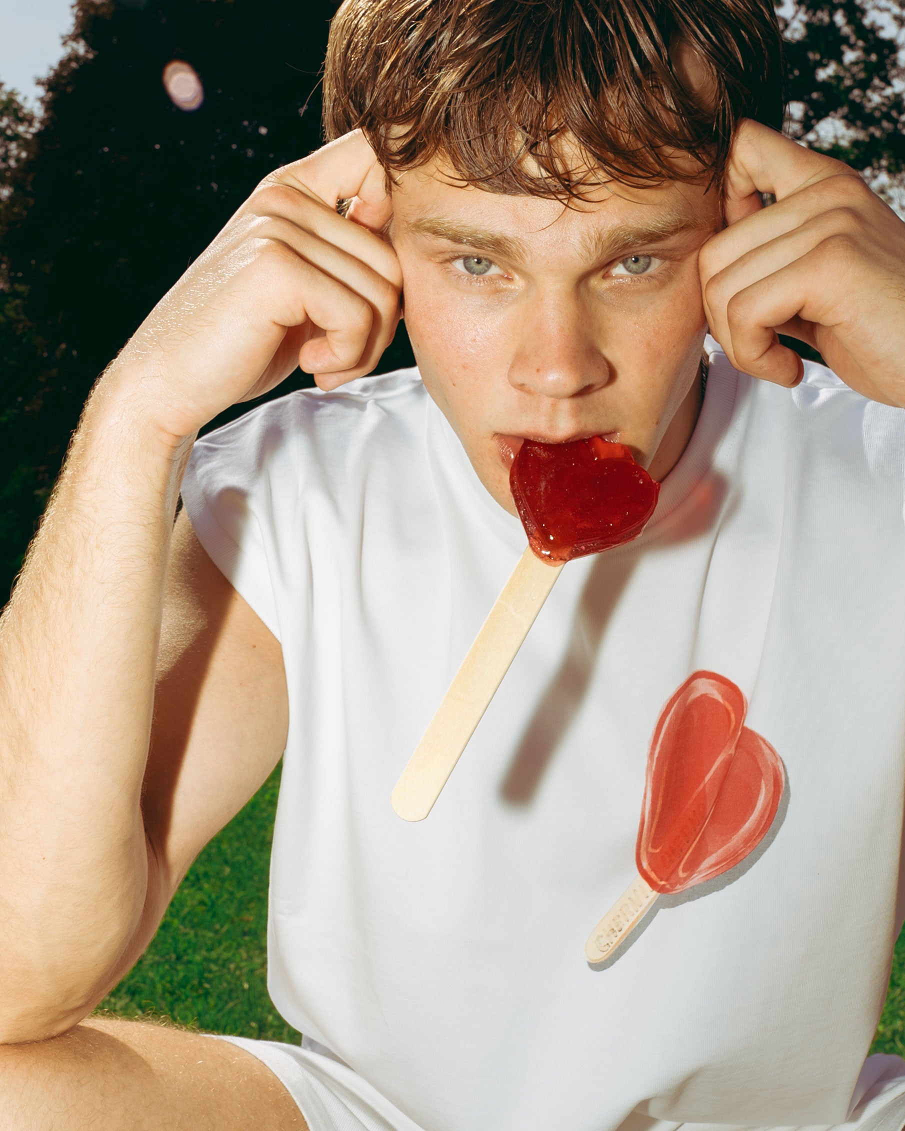 "Ice Cream" White Sleeveless T-Shirt