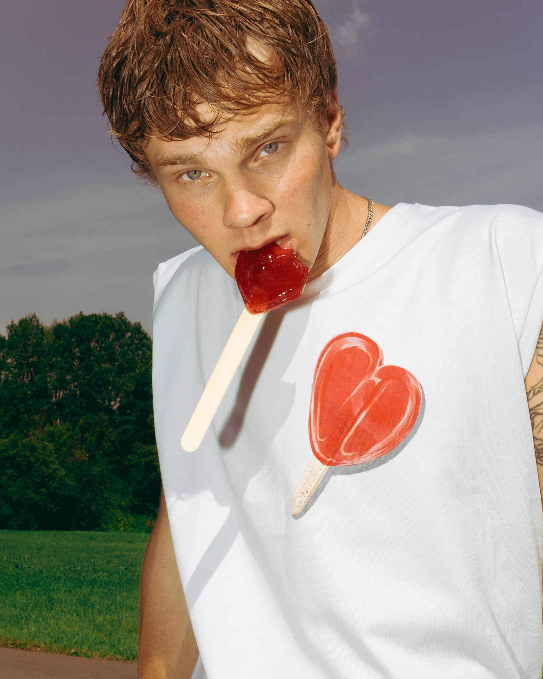 "Ice Cream" White Sleeveless T-Shirt