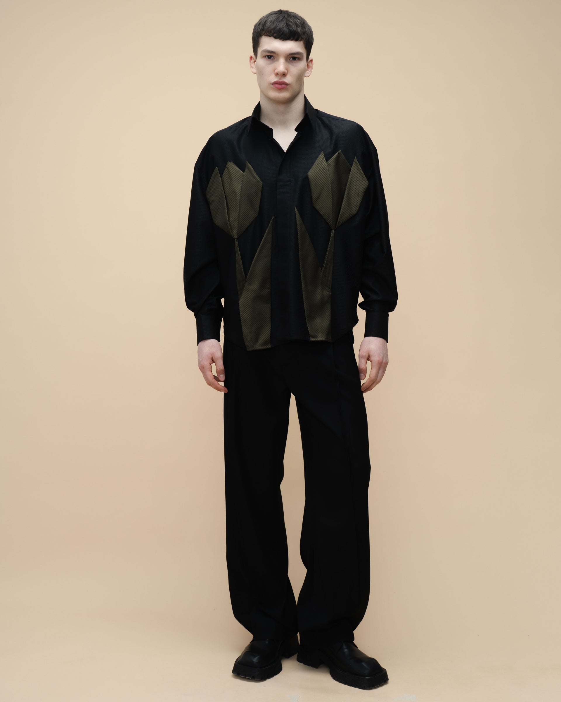 "Tulip" Khaki and Black Shirt