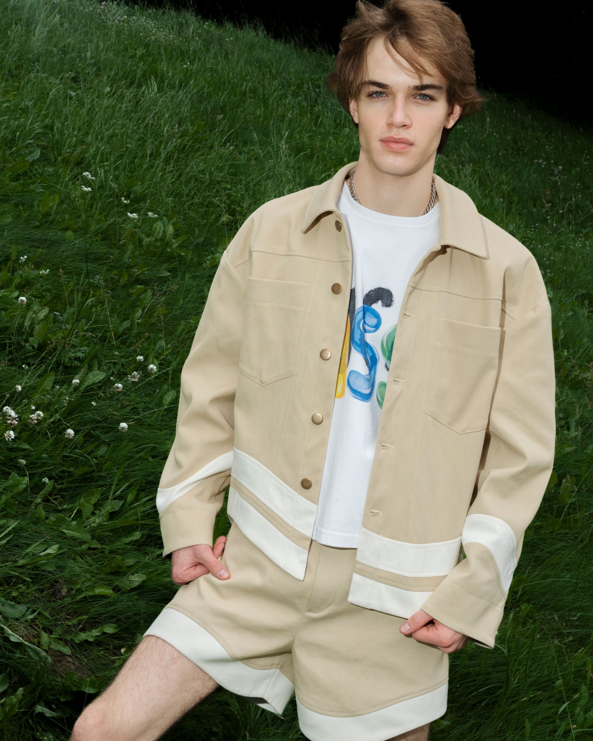 "Riding the Wave" Beige Denim Shirt