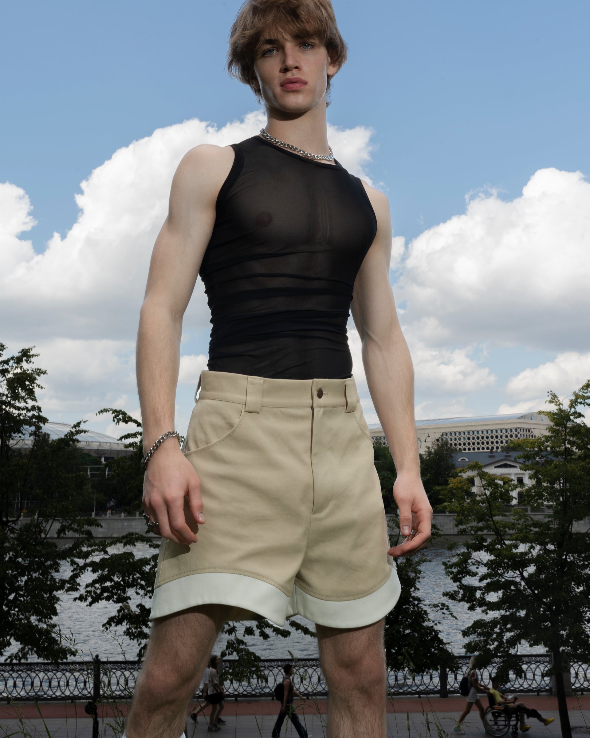 "Riding the Wave" Beige Denim Shorts