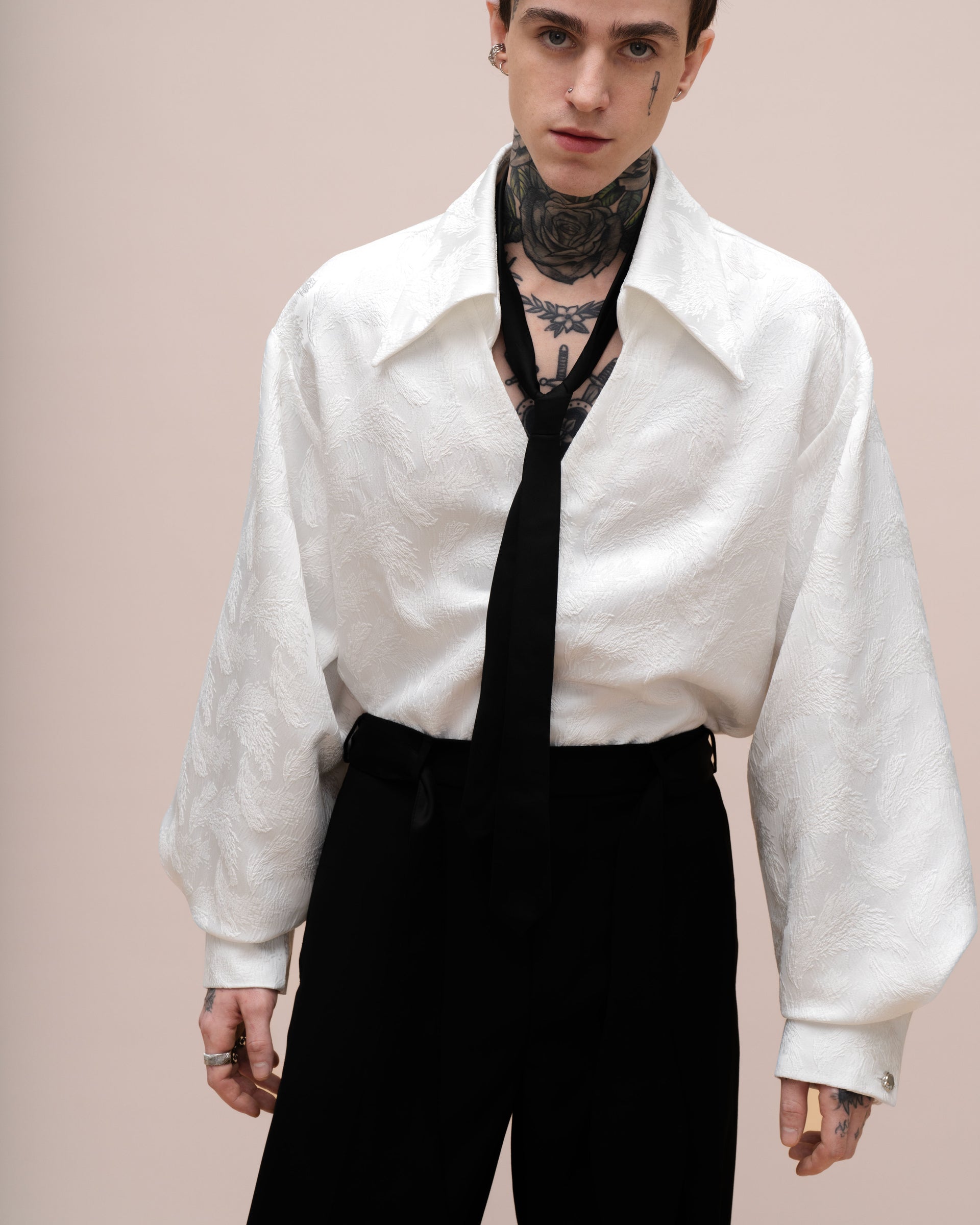 "Drama" White Jacquard Shirt