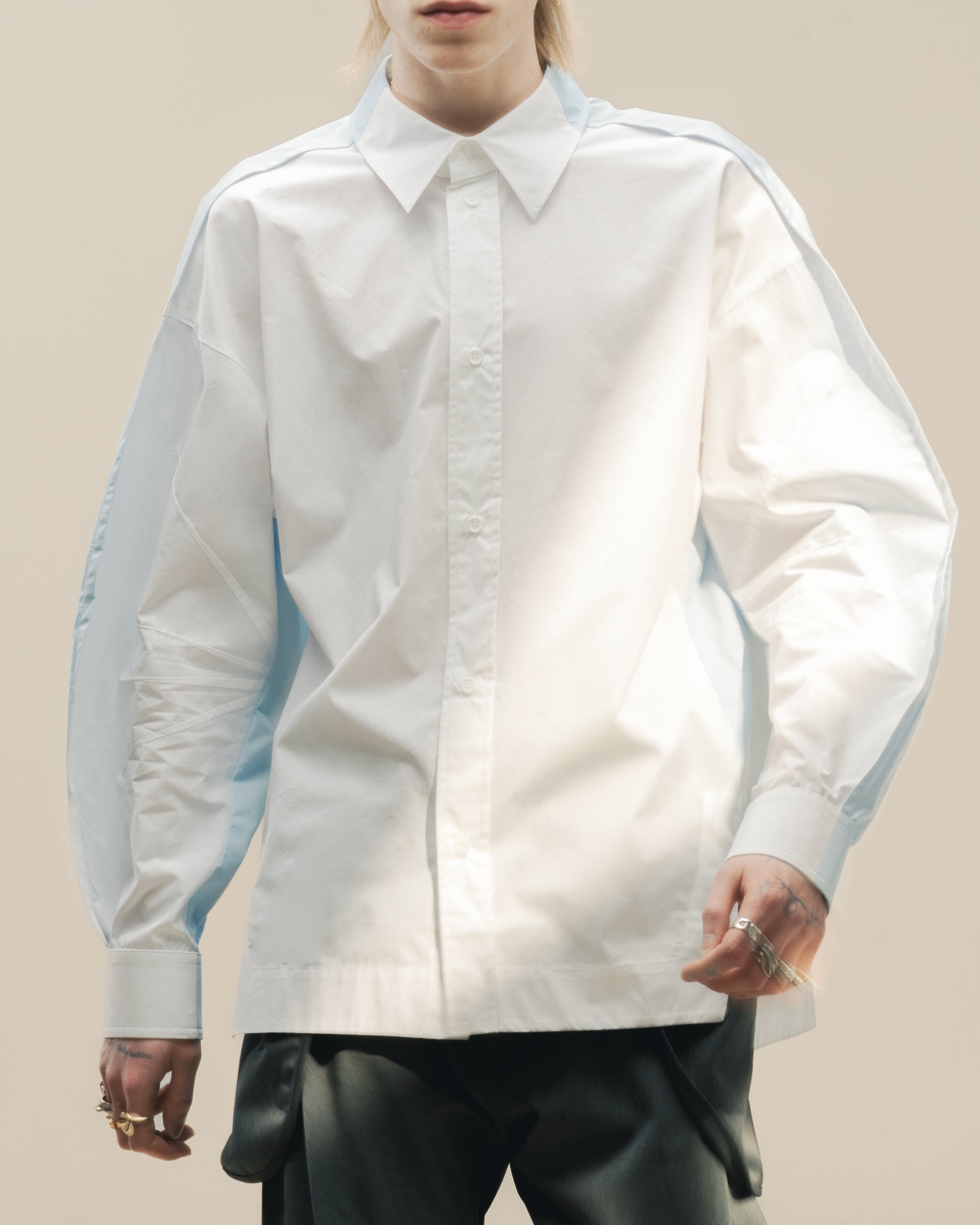 "Heads and Tails" White and Light Blue Shirt