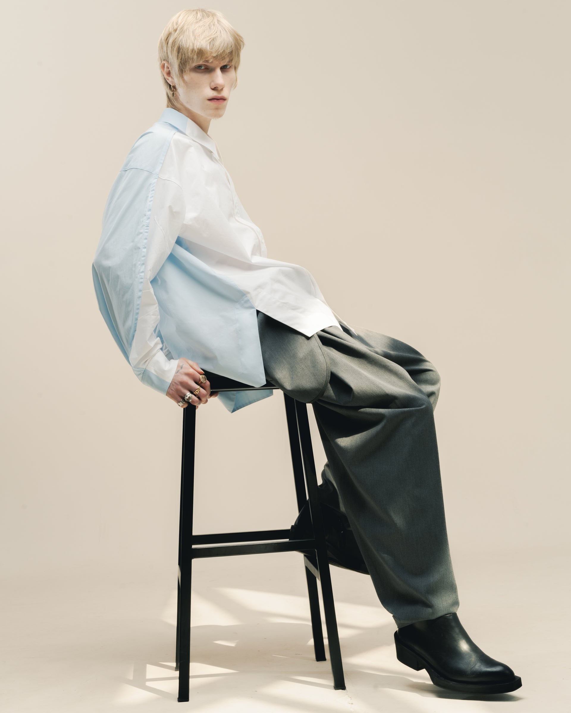 "Heads and Tails" White and Light Blue Shirt