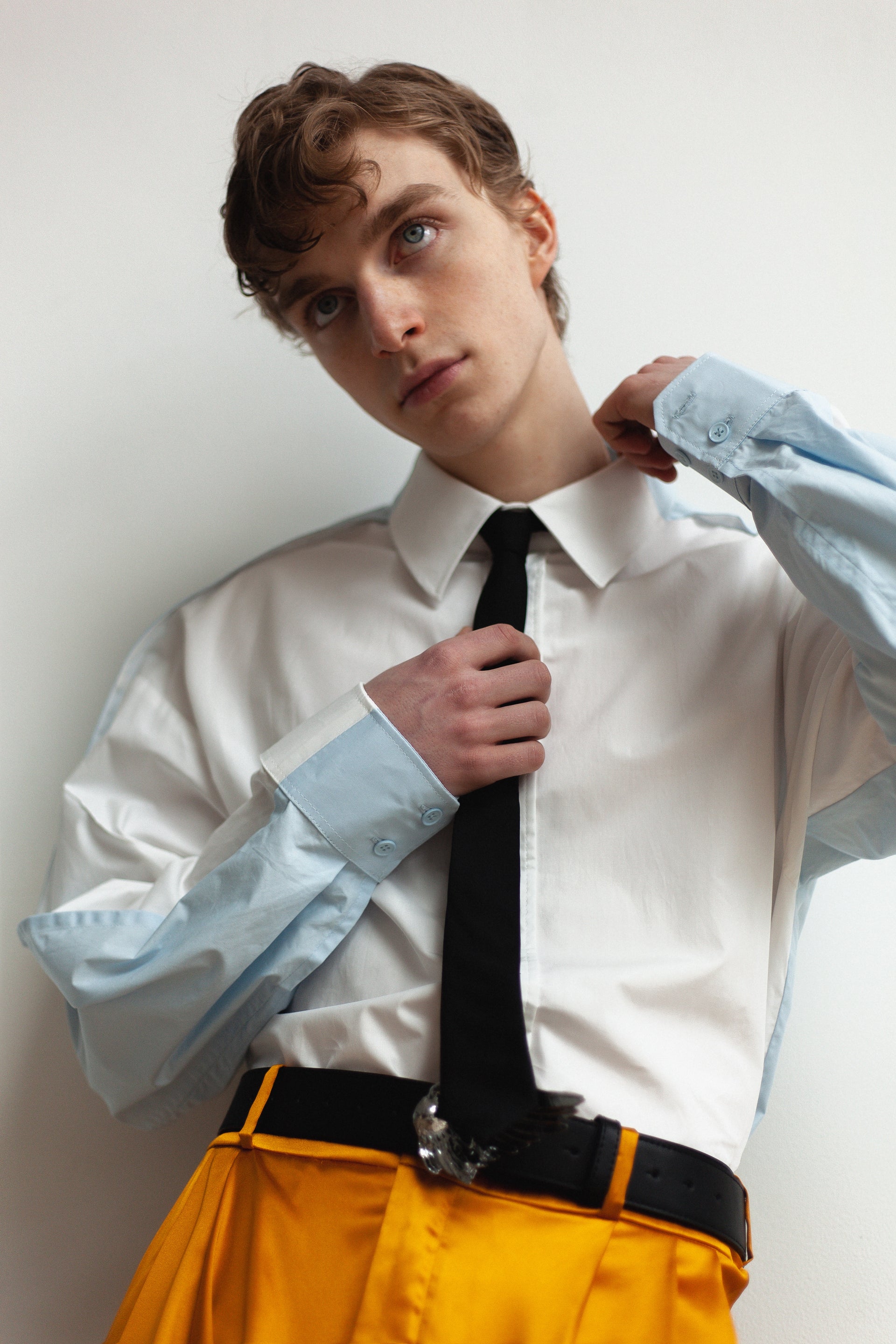 "Heads and Tails" White and Light Blue Shirt
