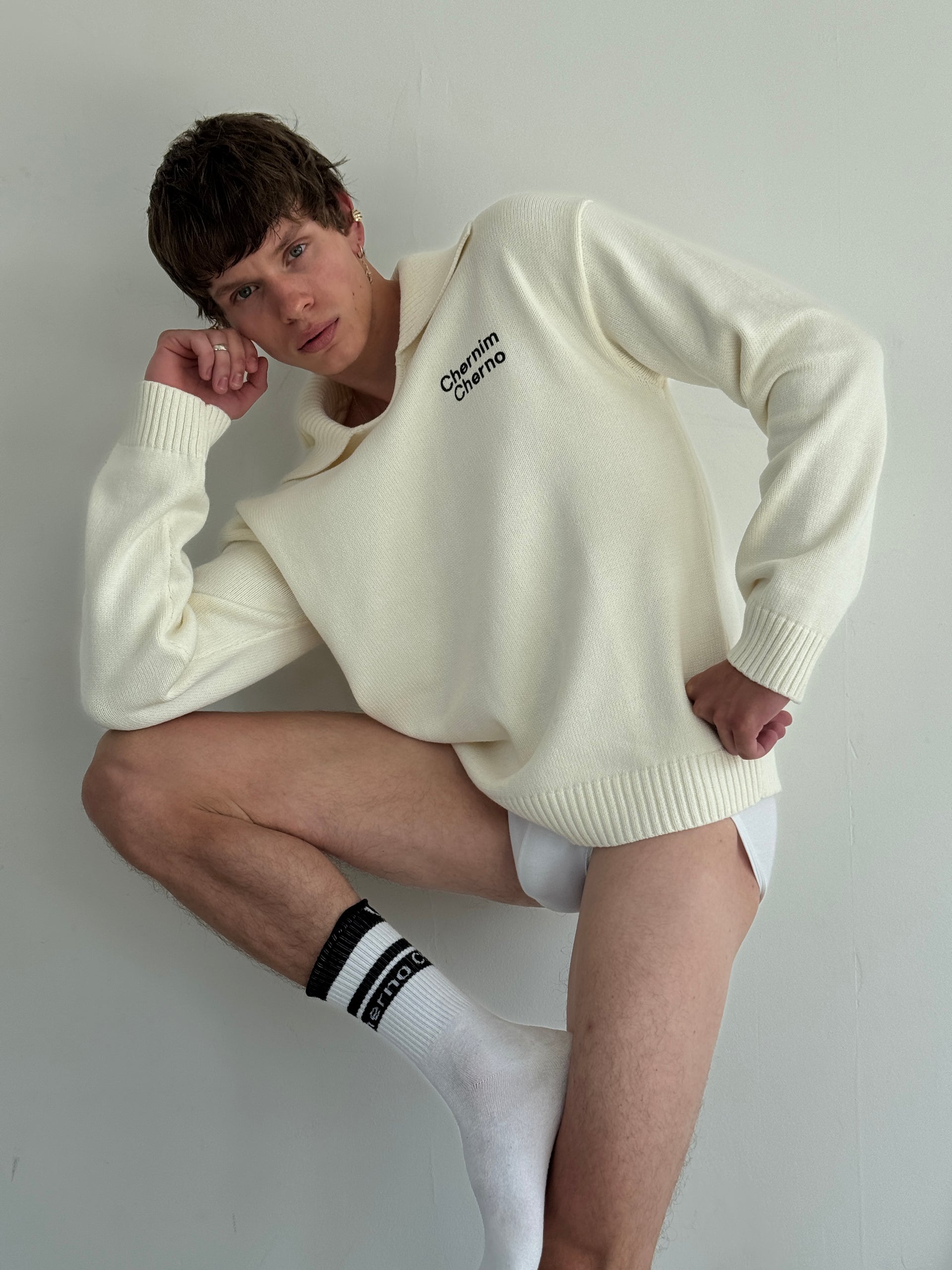 "Comfort Plus" White Sweater with Lettering