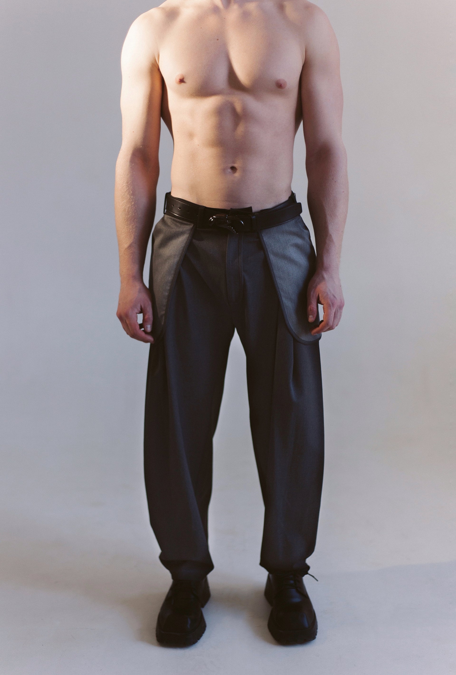 Grey-Black Trousers with Patch Pockets