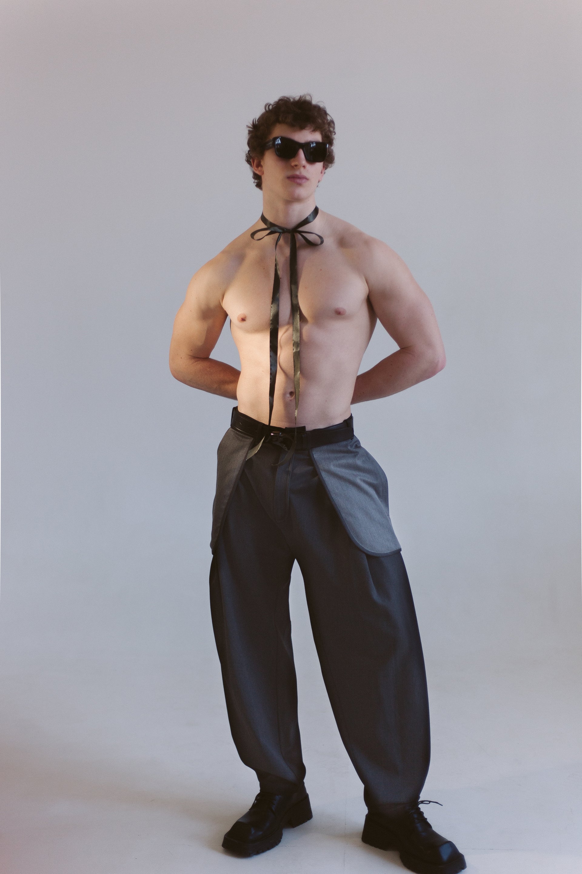 Grey-Black Trousers with Patch Pockets