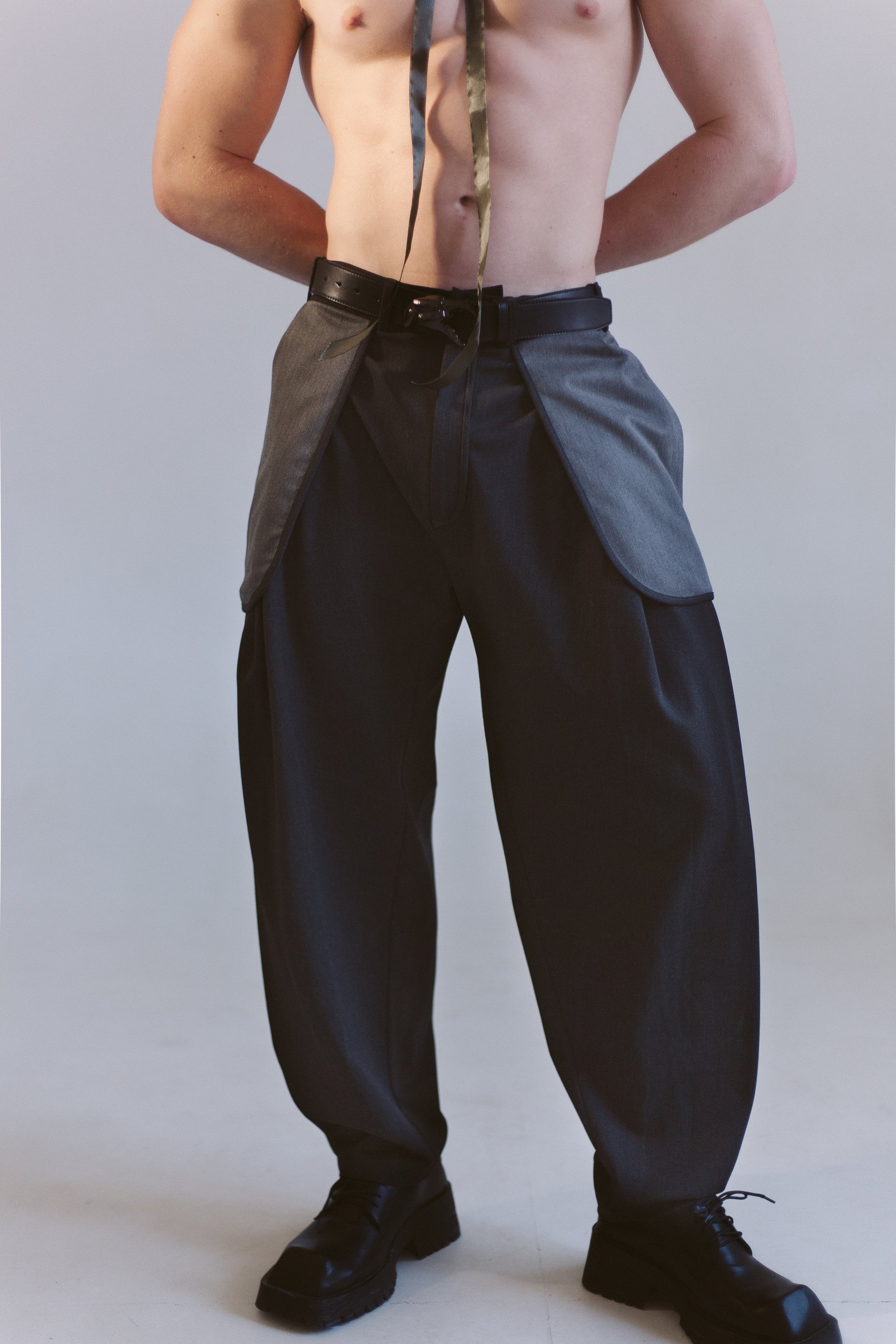 Grey-Black Trousers with Patch Pockets
