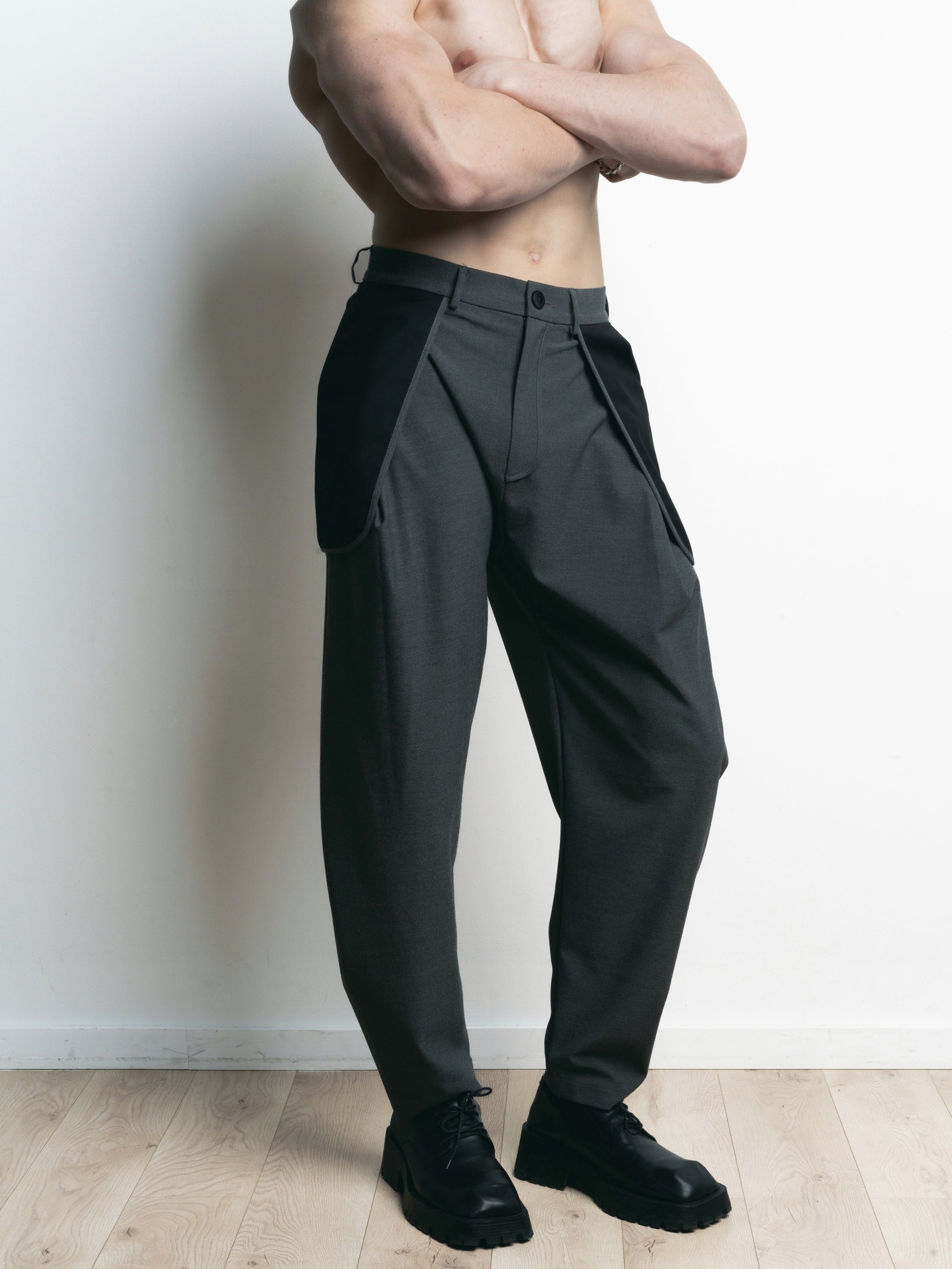 Grey-Black Trousers with Patch Pockets