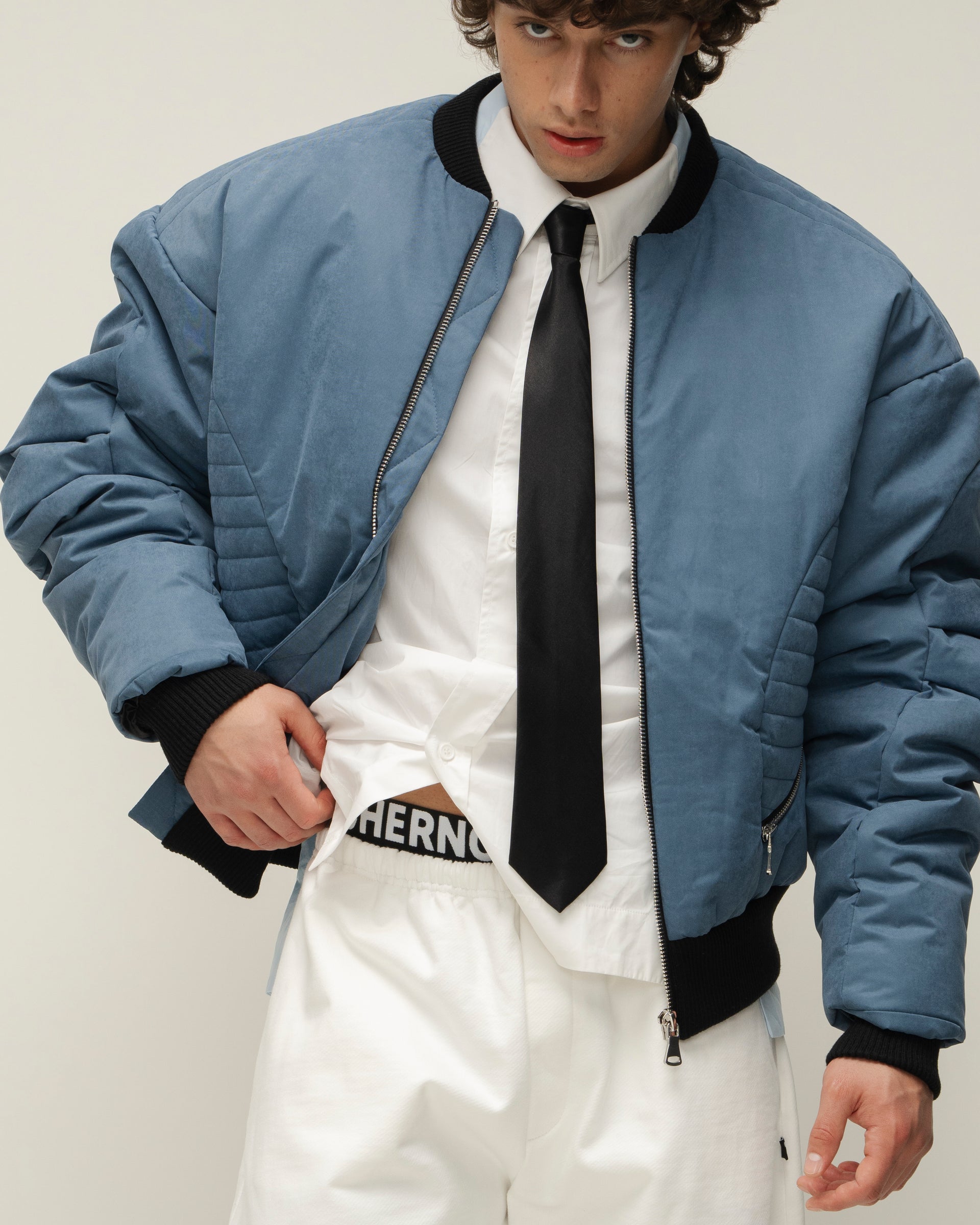 Denim-Blue Bomber Jacket