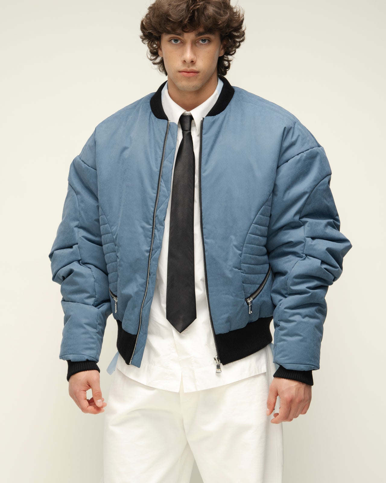 Denim-Blue Bomber Jacket