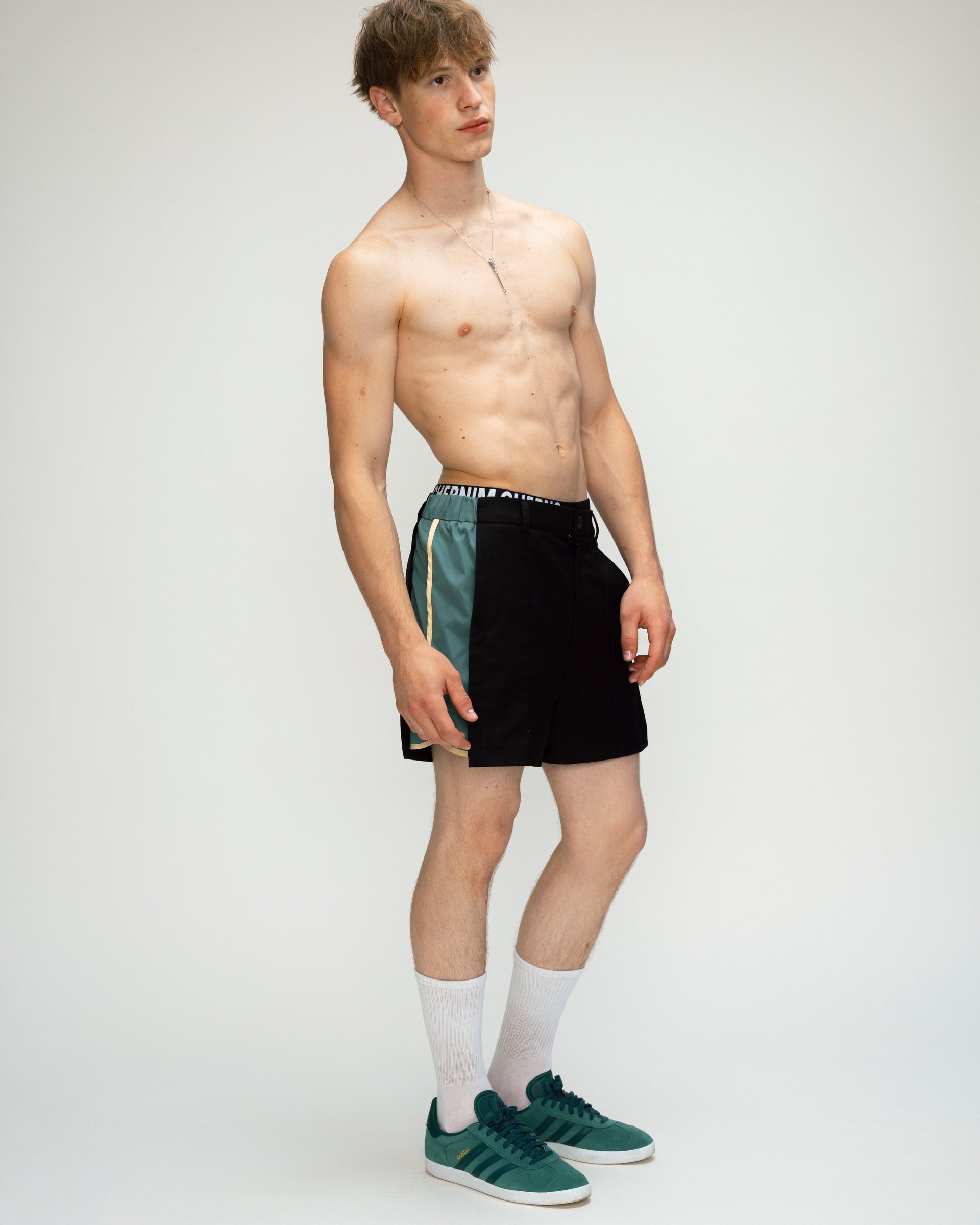 "Heads or Tails" Shorts with Green Insert