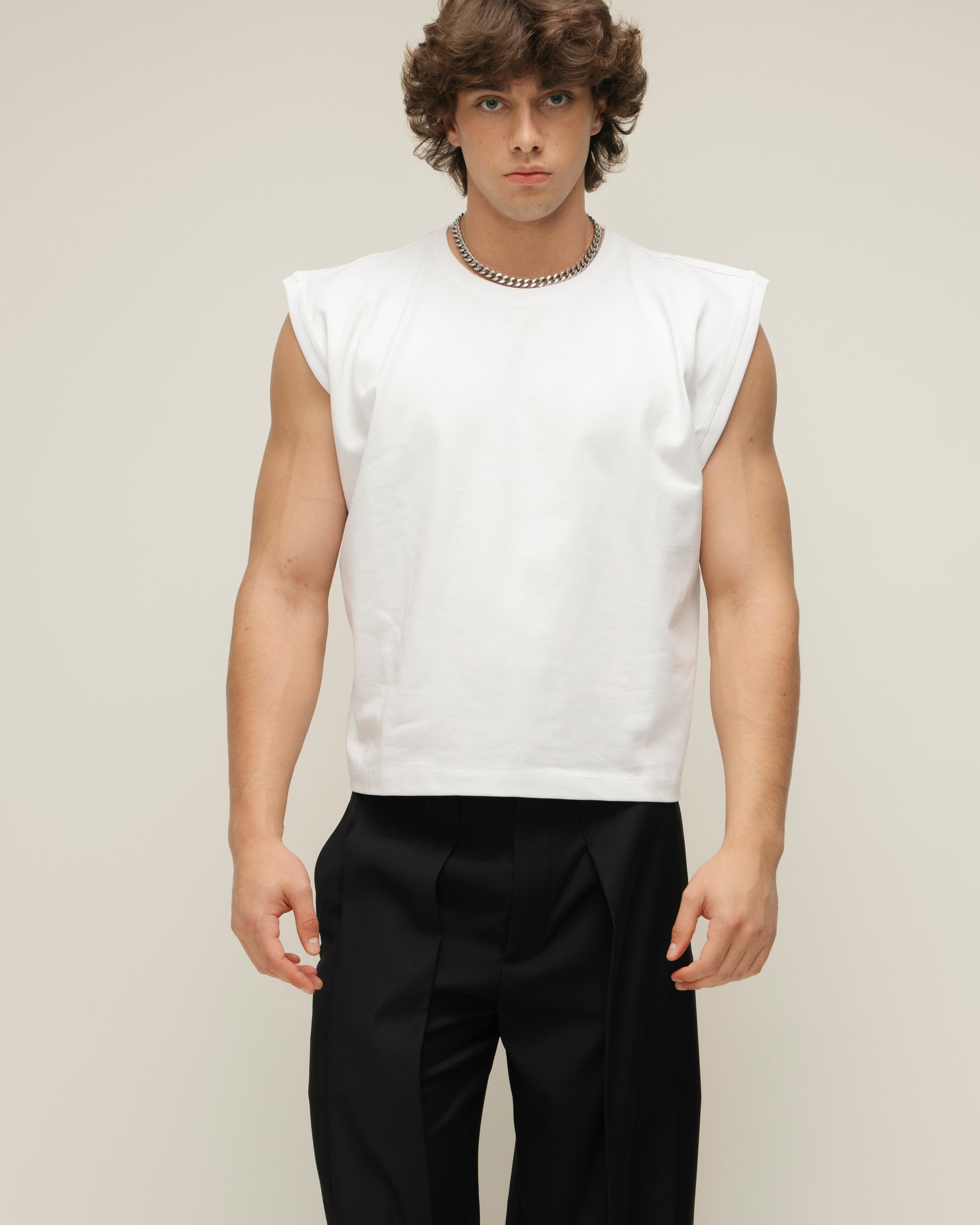 White Sleeveless T-Shirt