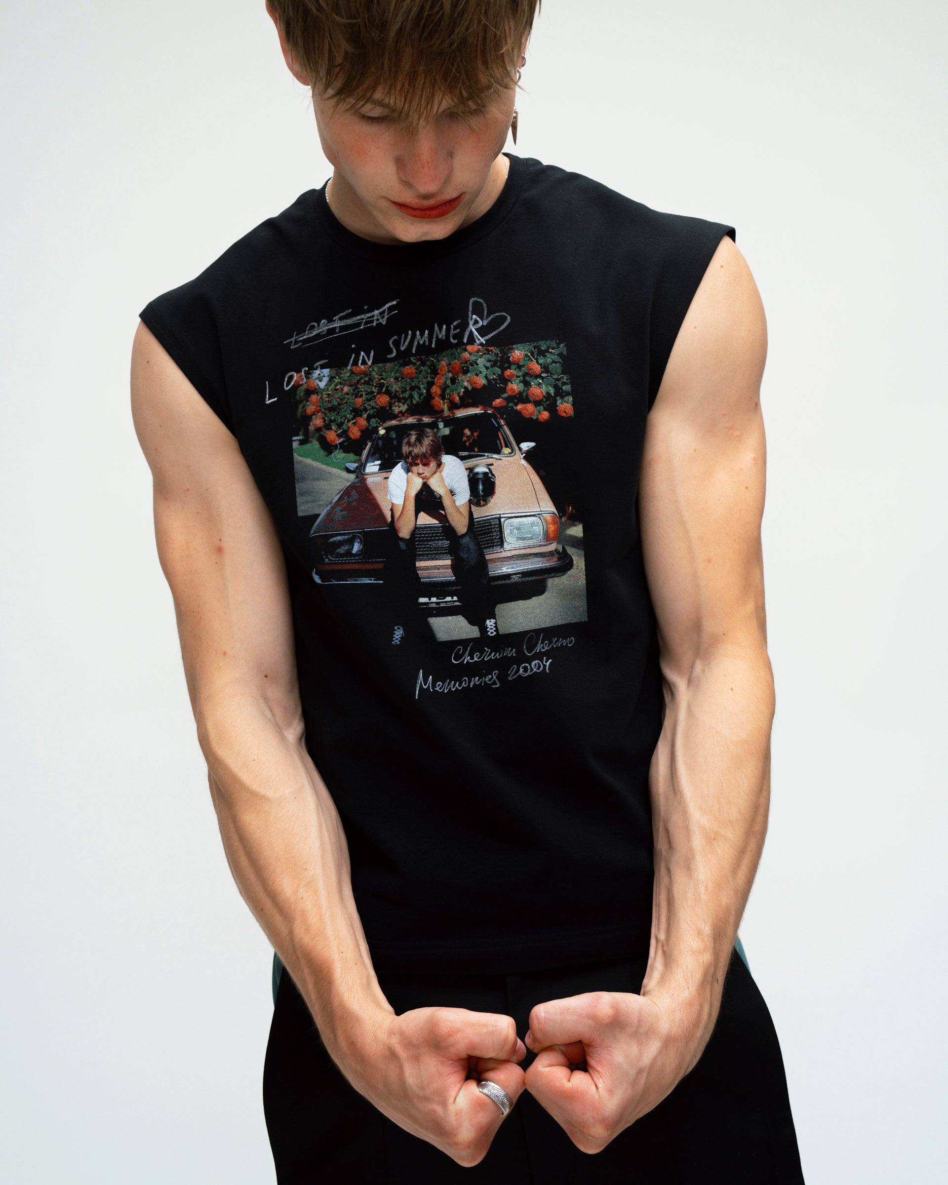 "Love in summer" Black Sleeveless Tank Top