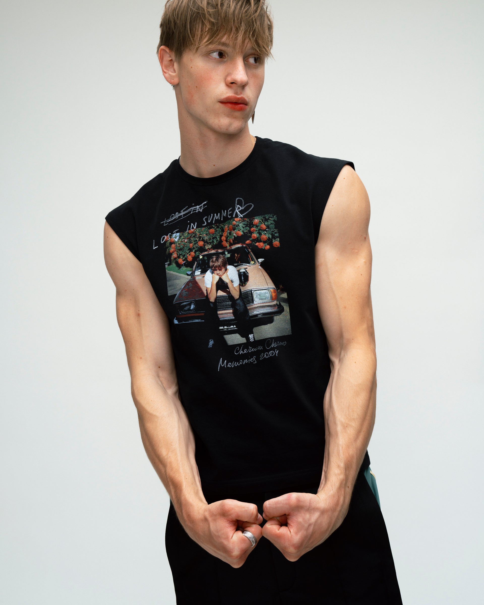 "Love in summer" Black Sleeveless Tank Top
