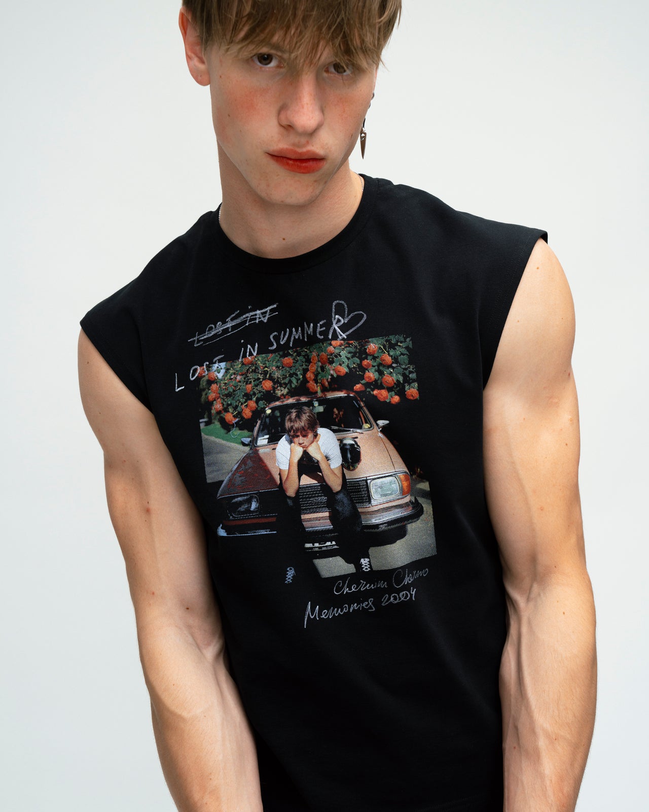 "Love in summer" Black Sleeveless Tank Top