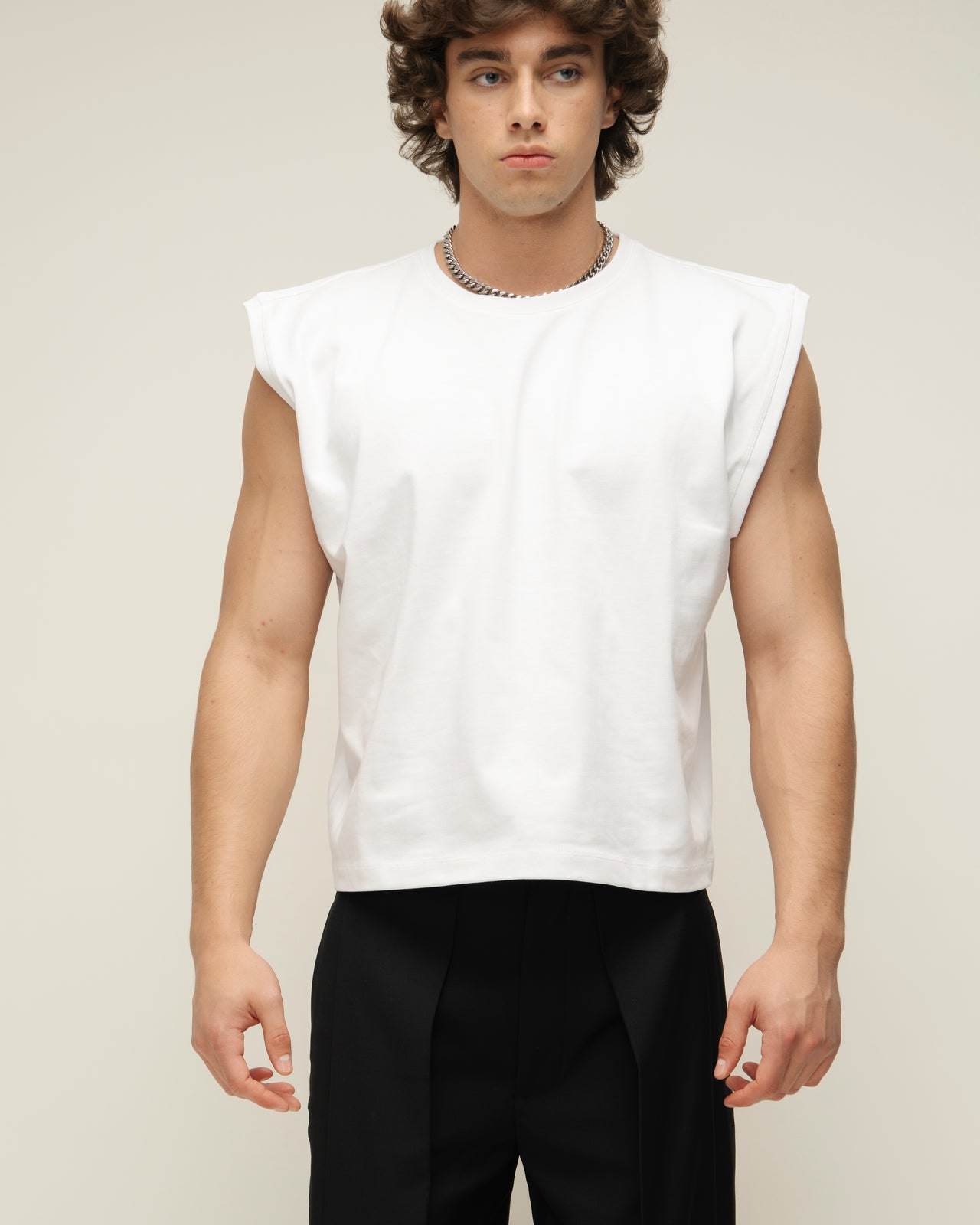 White Sleeveless T-Shirt
