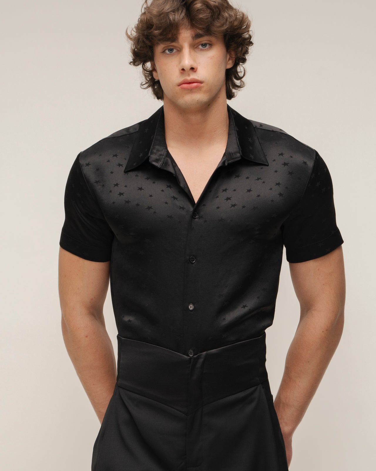 “Chic” Satin Shirt with Stars
