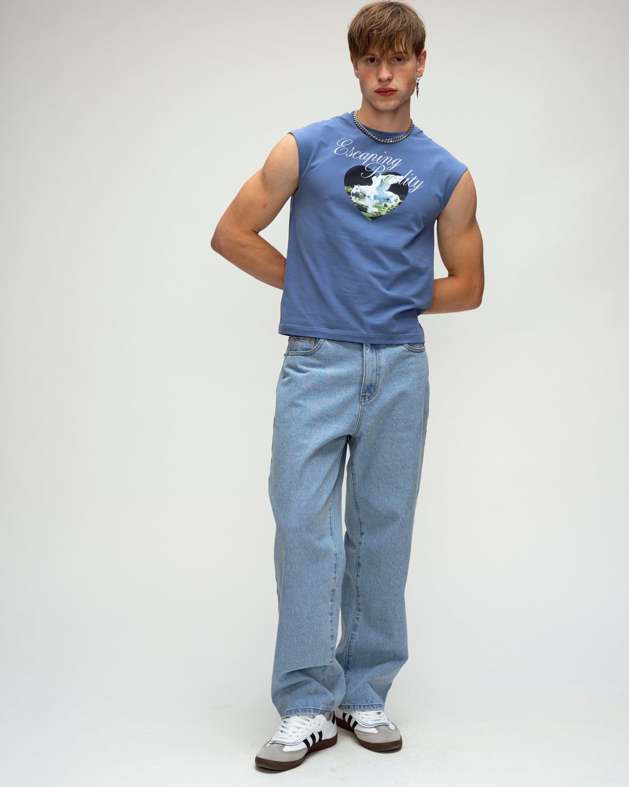 "Escaping Reality" Light Blue Sleeveless Tank Top