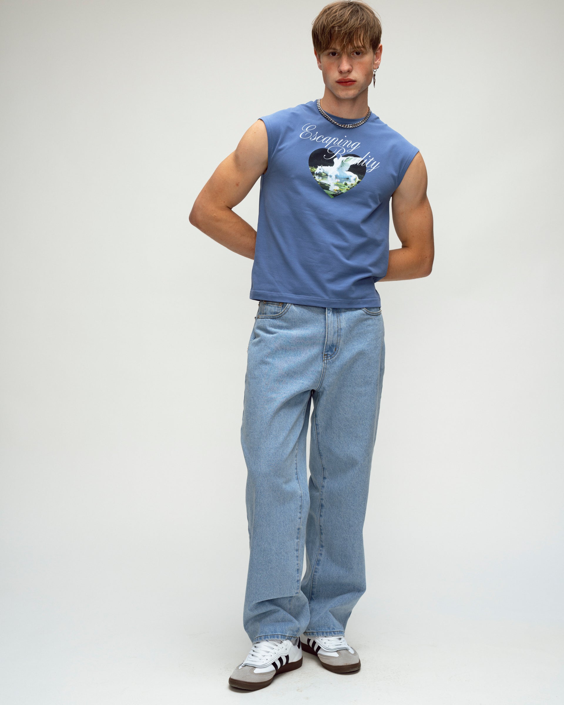 "Escaping Reality" Light Blue Sleeveless Tank Top