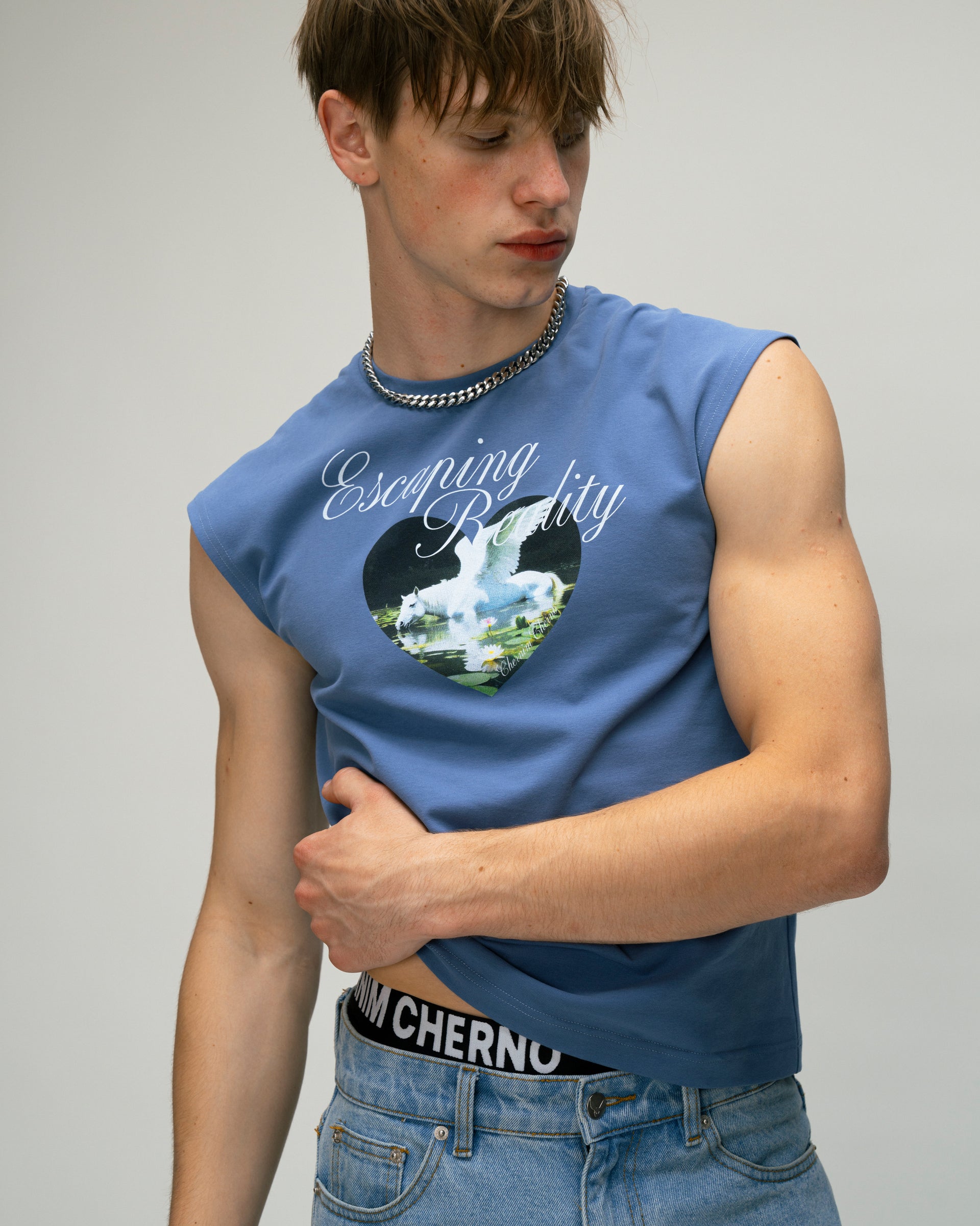 "Escaping Reality" Light Blue Sleeveless Tank Top