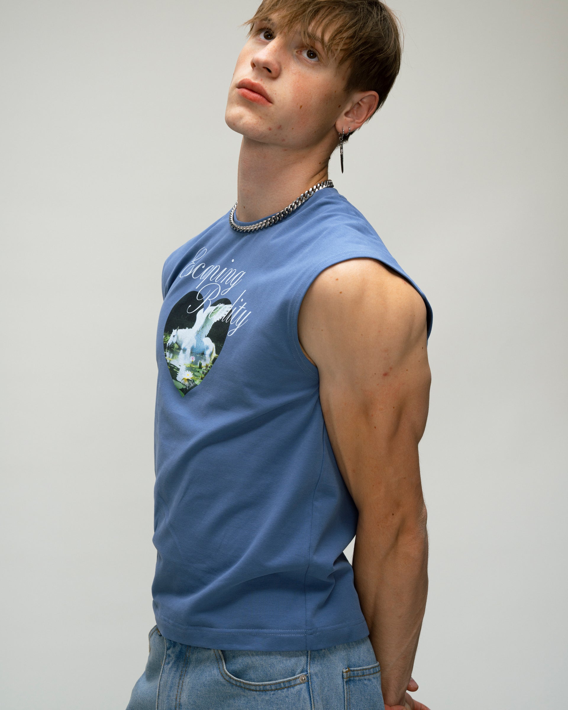 "Escaping Reality" Light Blue Sleeveless Tank Top