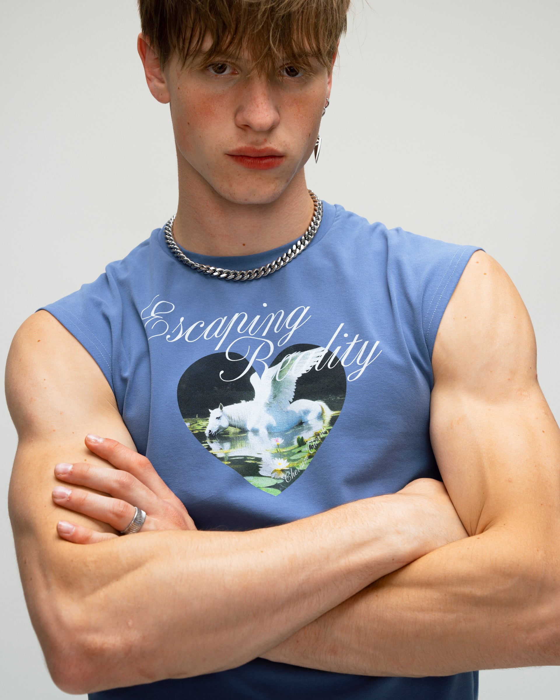 "Escaping Reality" Light Blue Sleeveless Tank Top