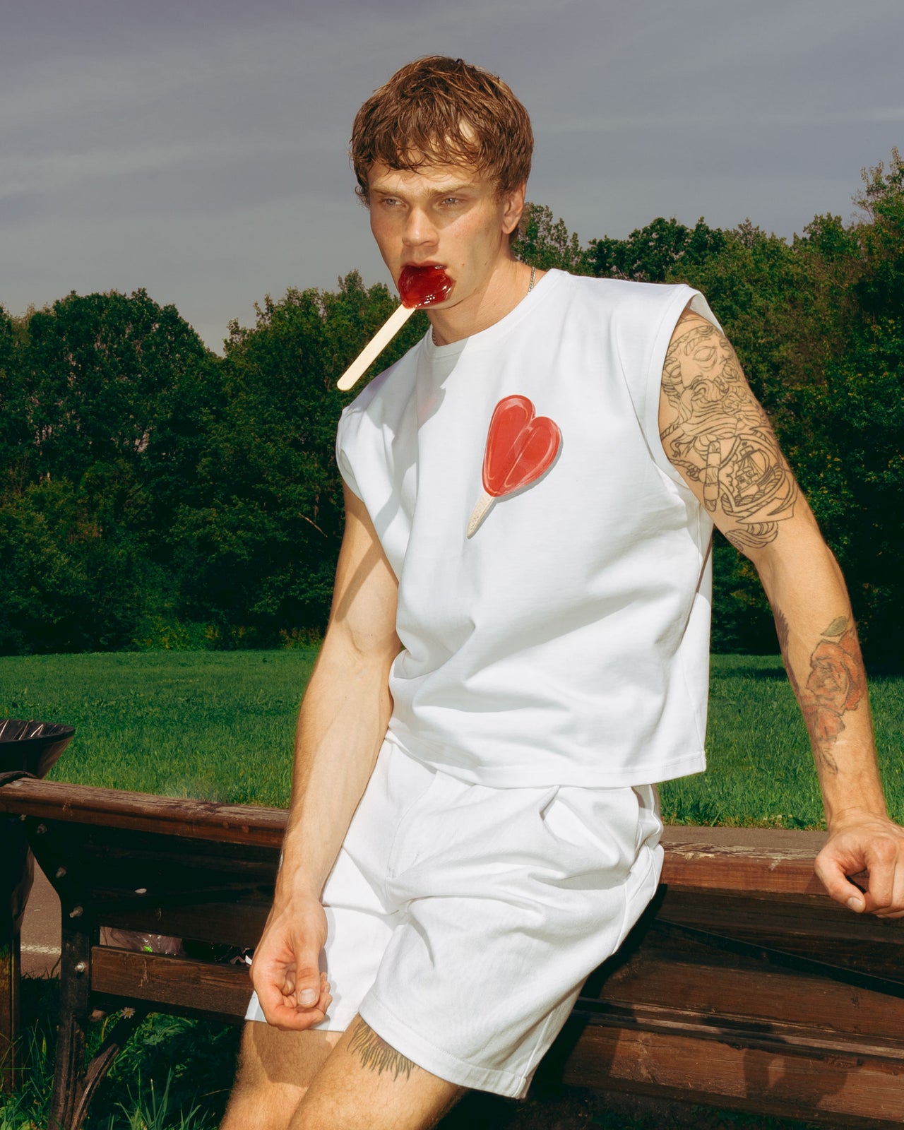 "Ice Cream" White Sleeveless T-Shirt