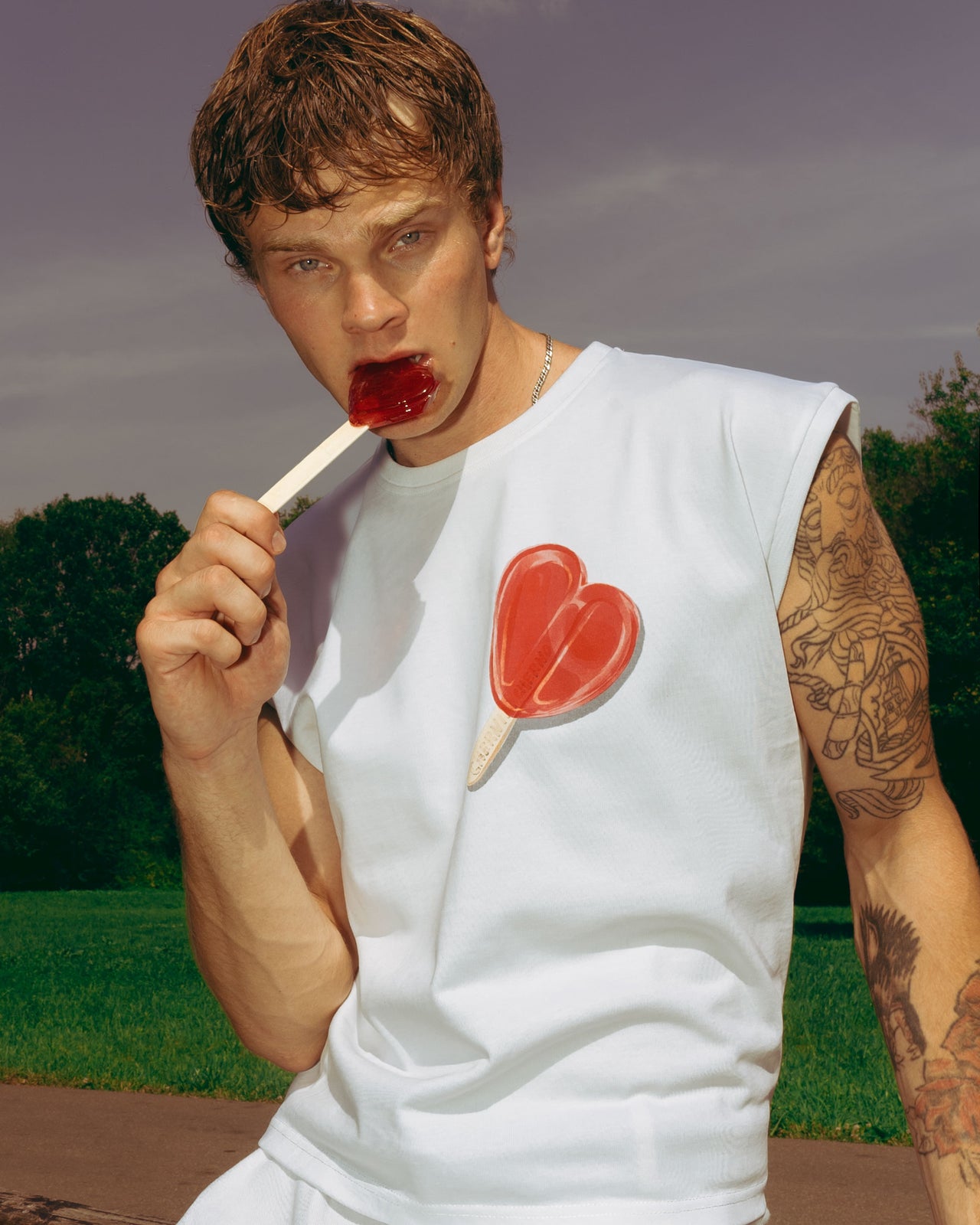 "Ice Cream" White Sleeveless T-Shirt
