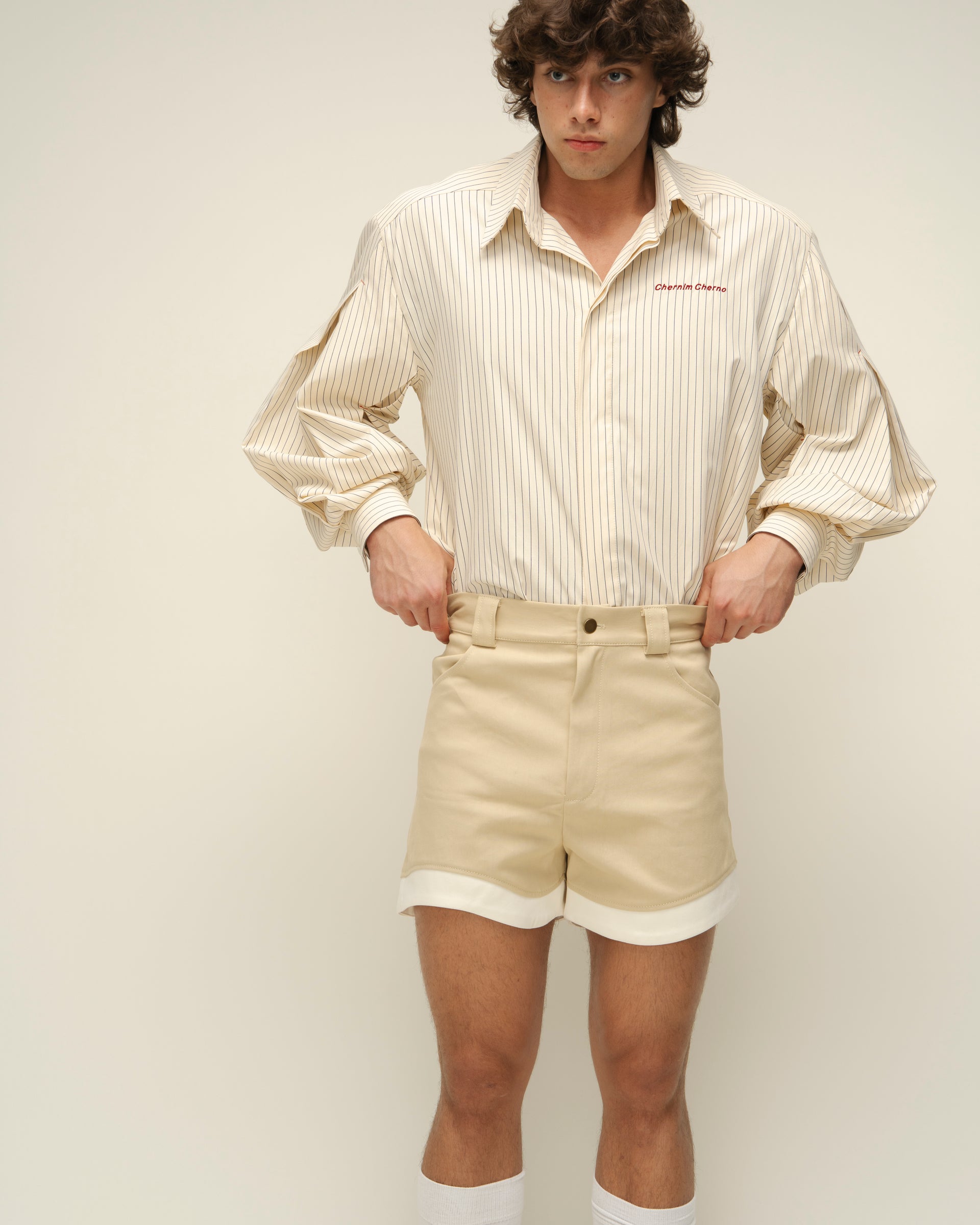 "Riding the Wave" Beige Denim Shorts
