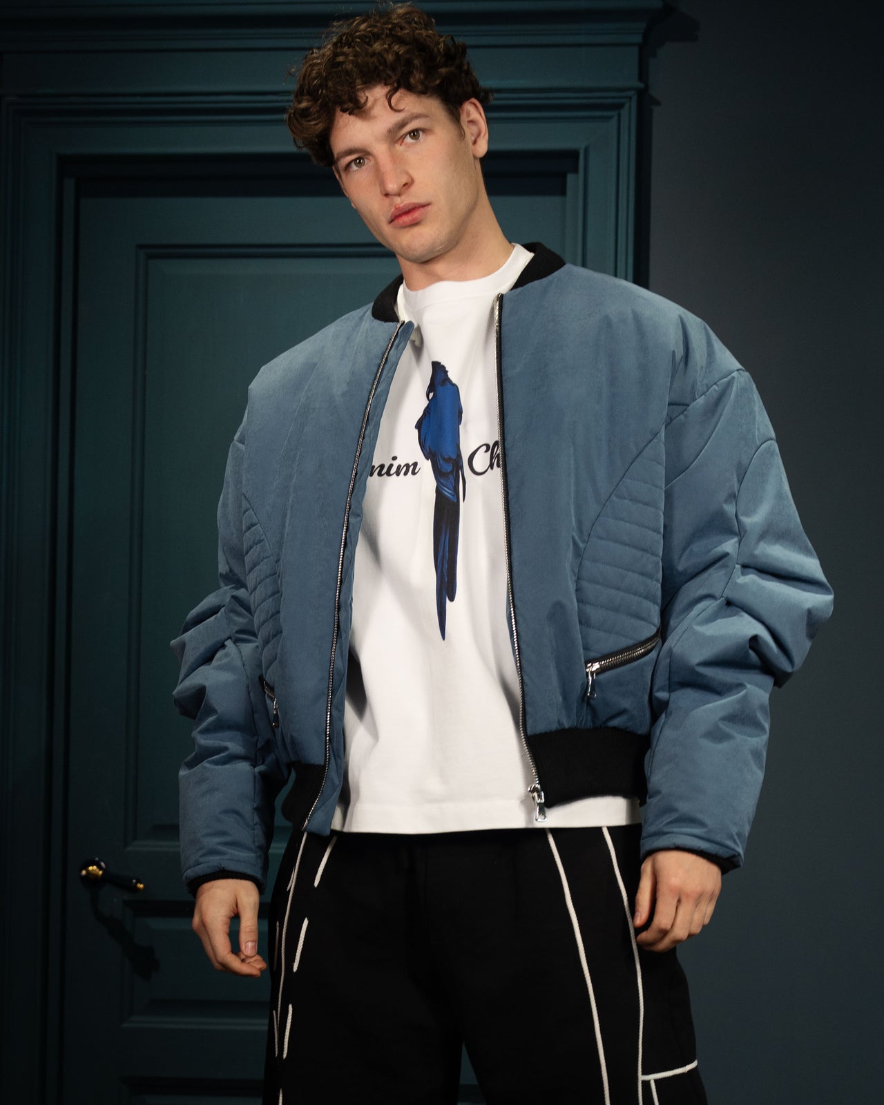 Denim-Blue Bomber Jacket