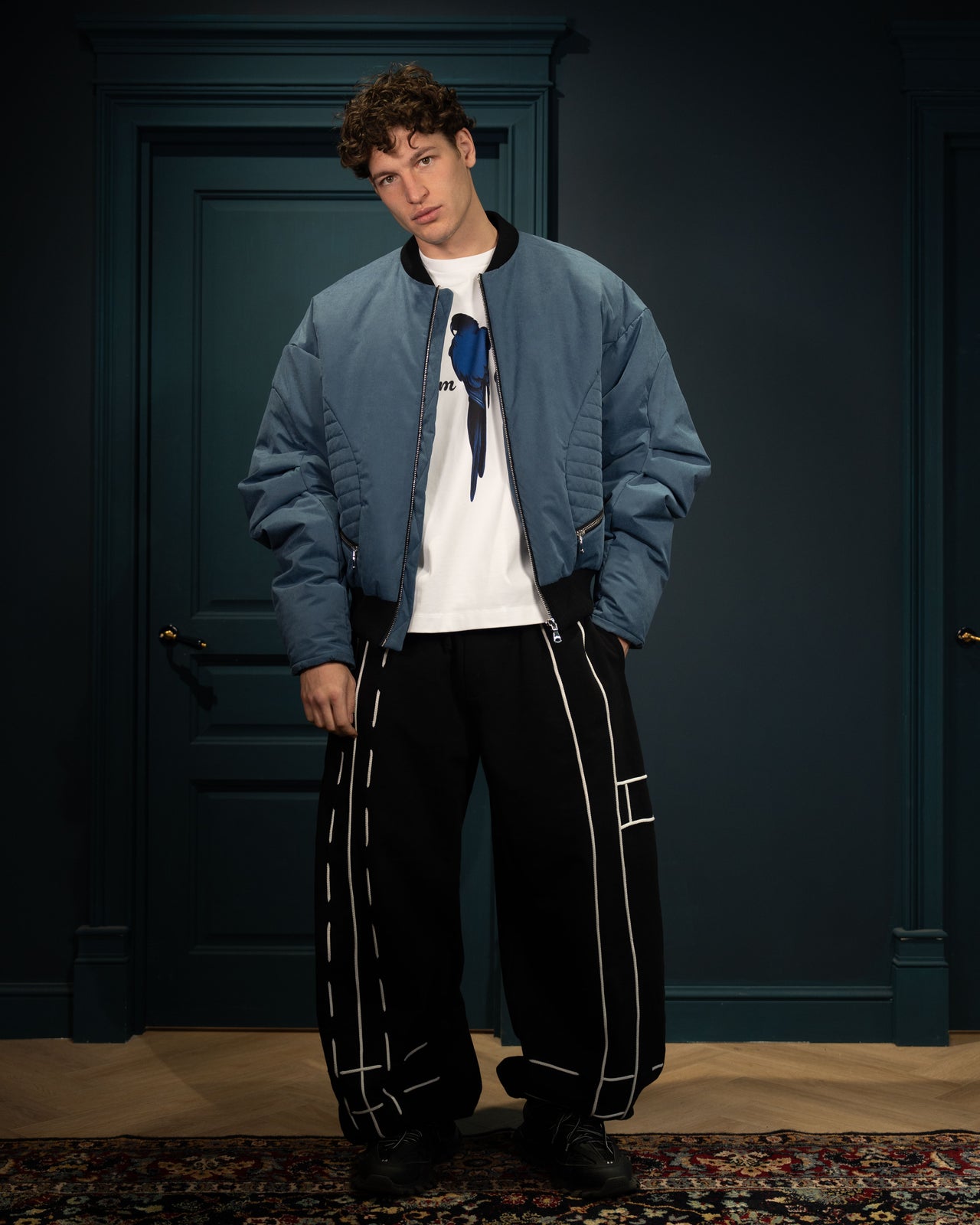 Denim-Blue Bomber Jacket