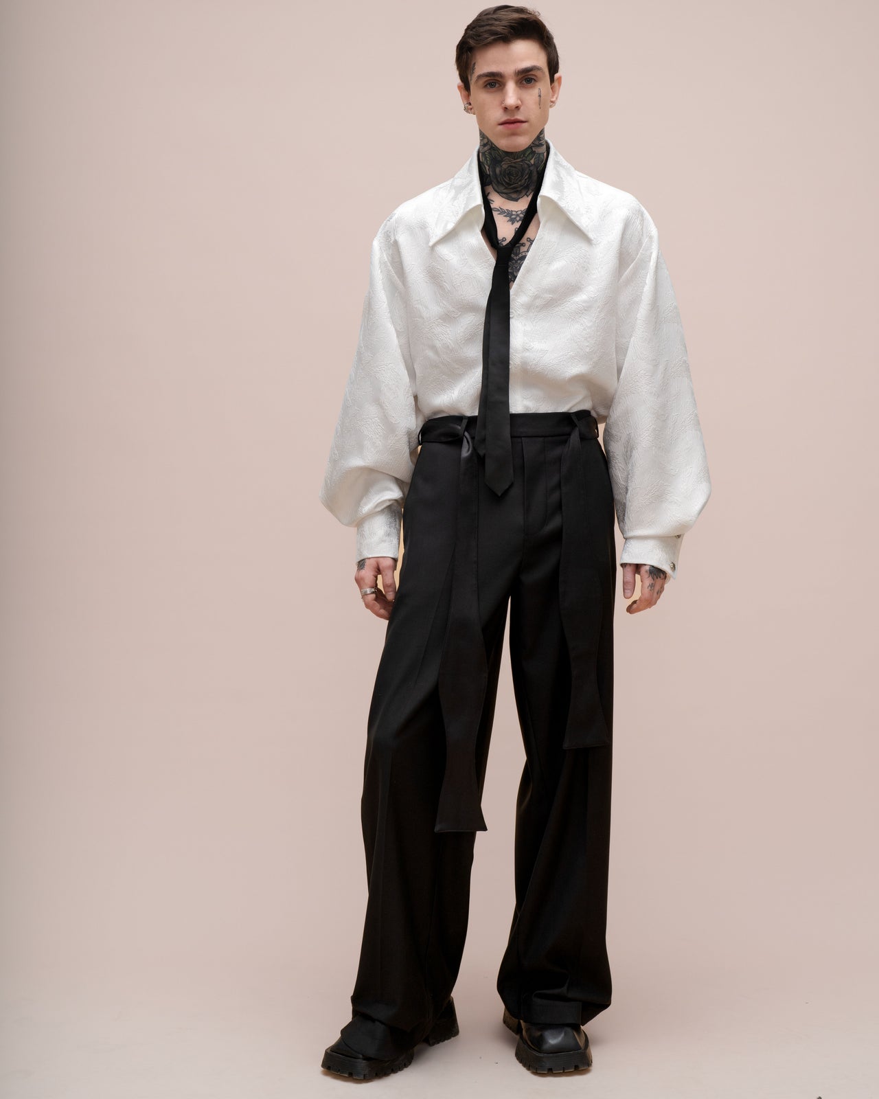 "Drama" White Jacquard Shirt