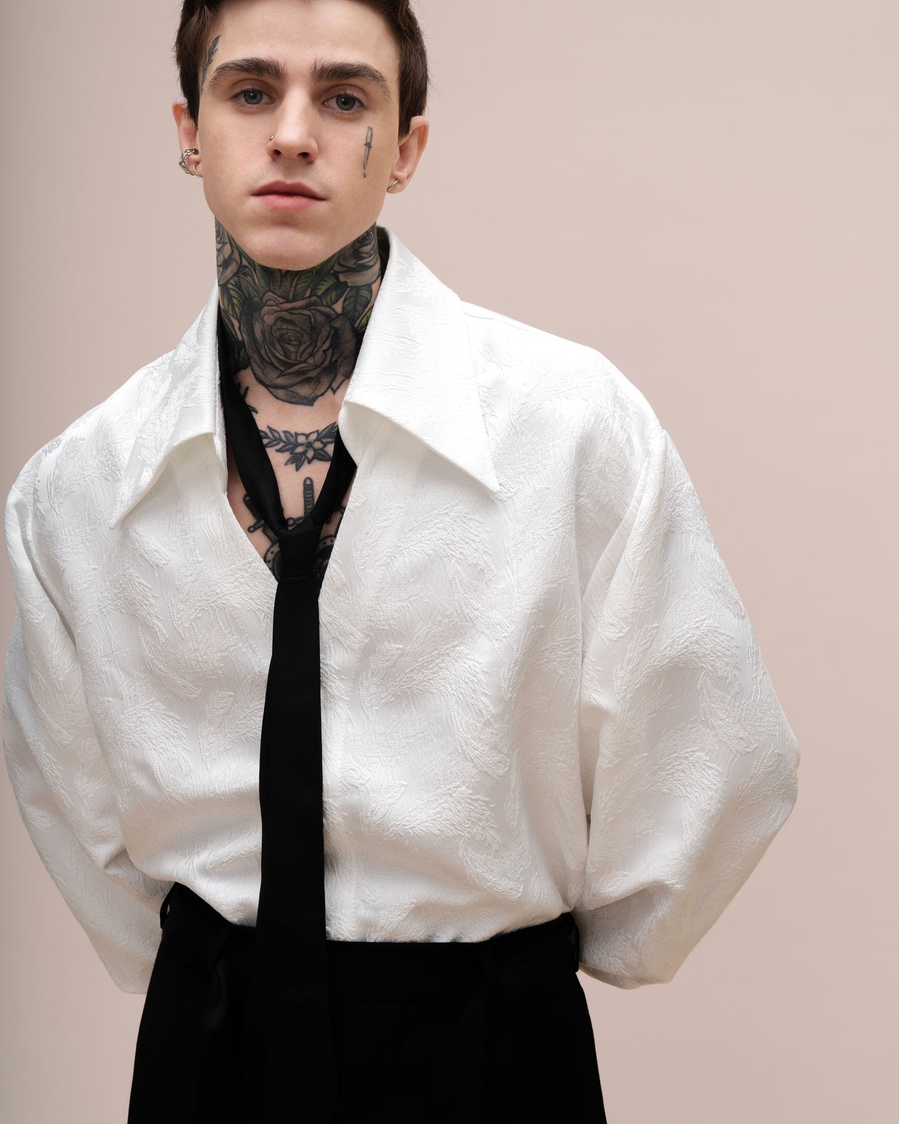 "Drama" White Jacquard Shirt