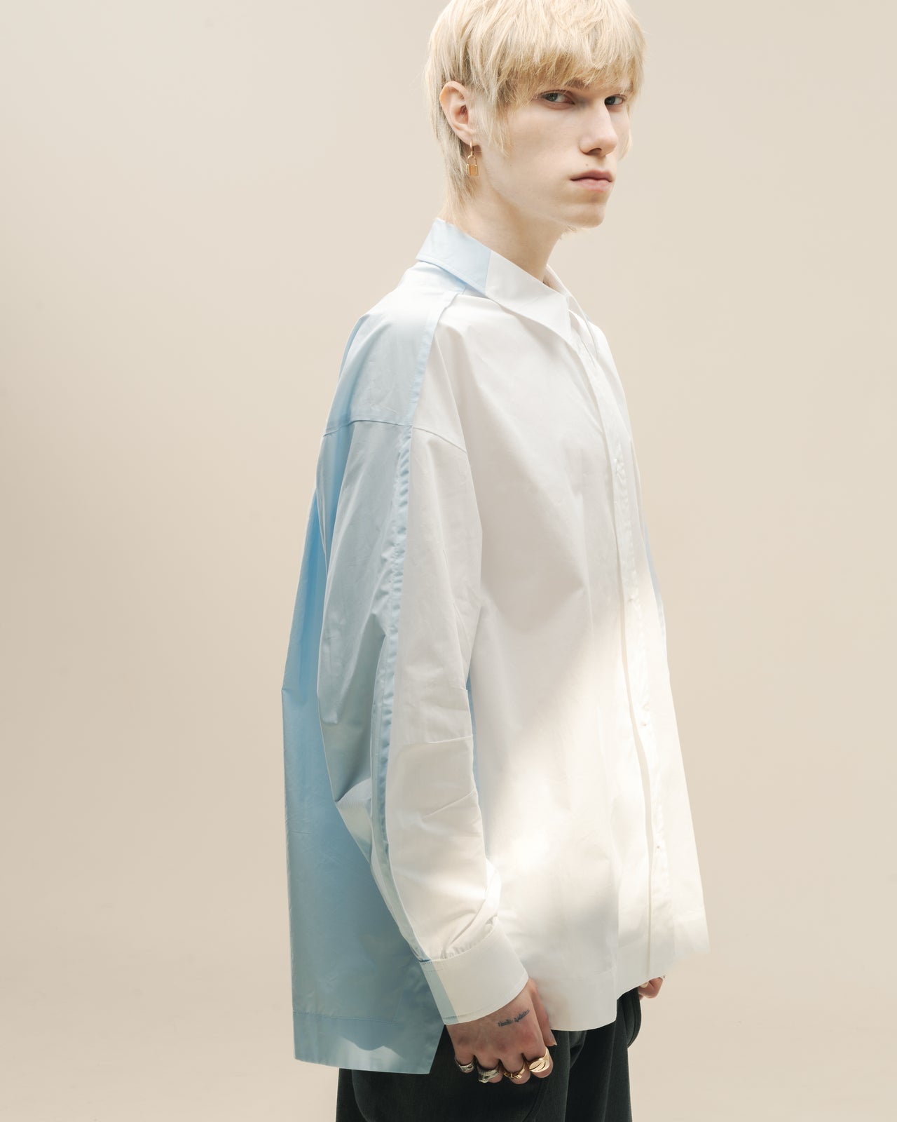 "Heads and Tails" White and Light Blue Shirt