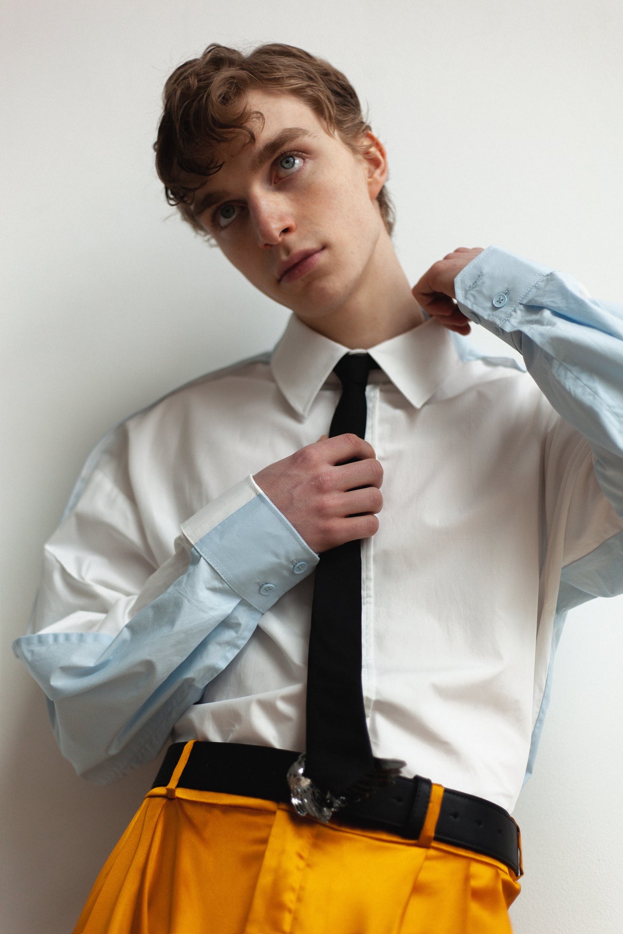 "Heads and Tails" White and Light Blue Shirt