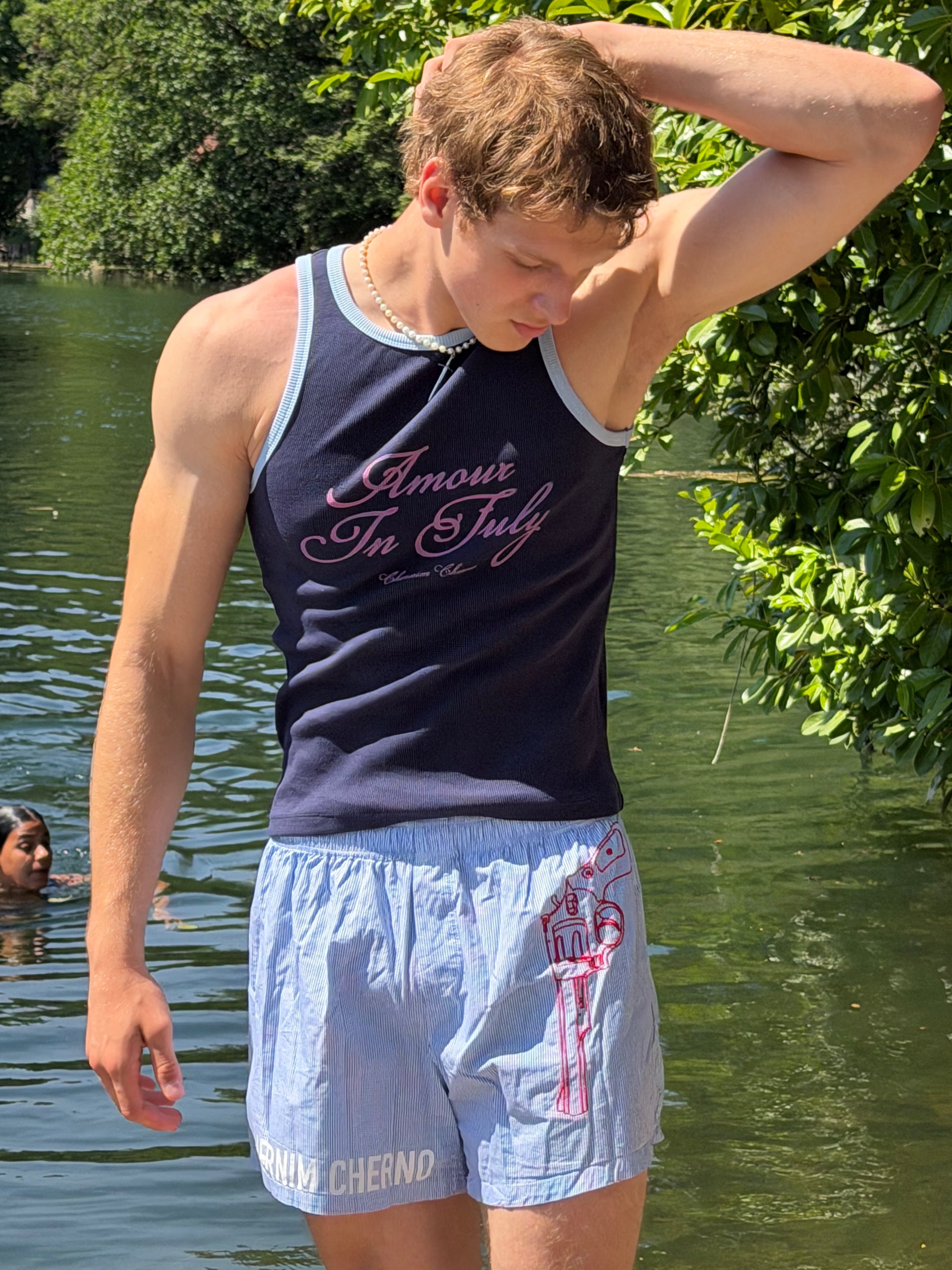 "Amour in July" Black Tank Top