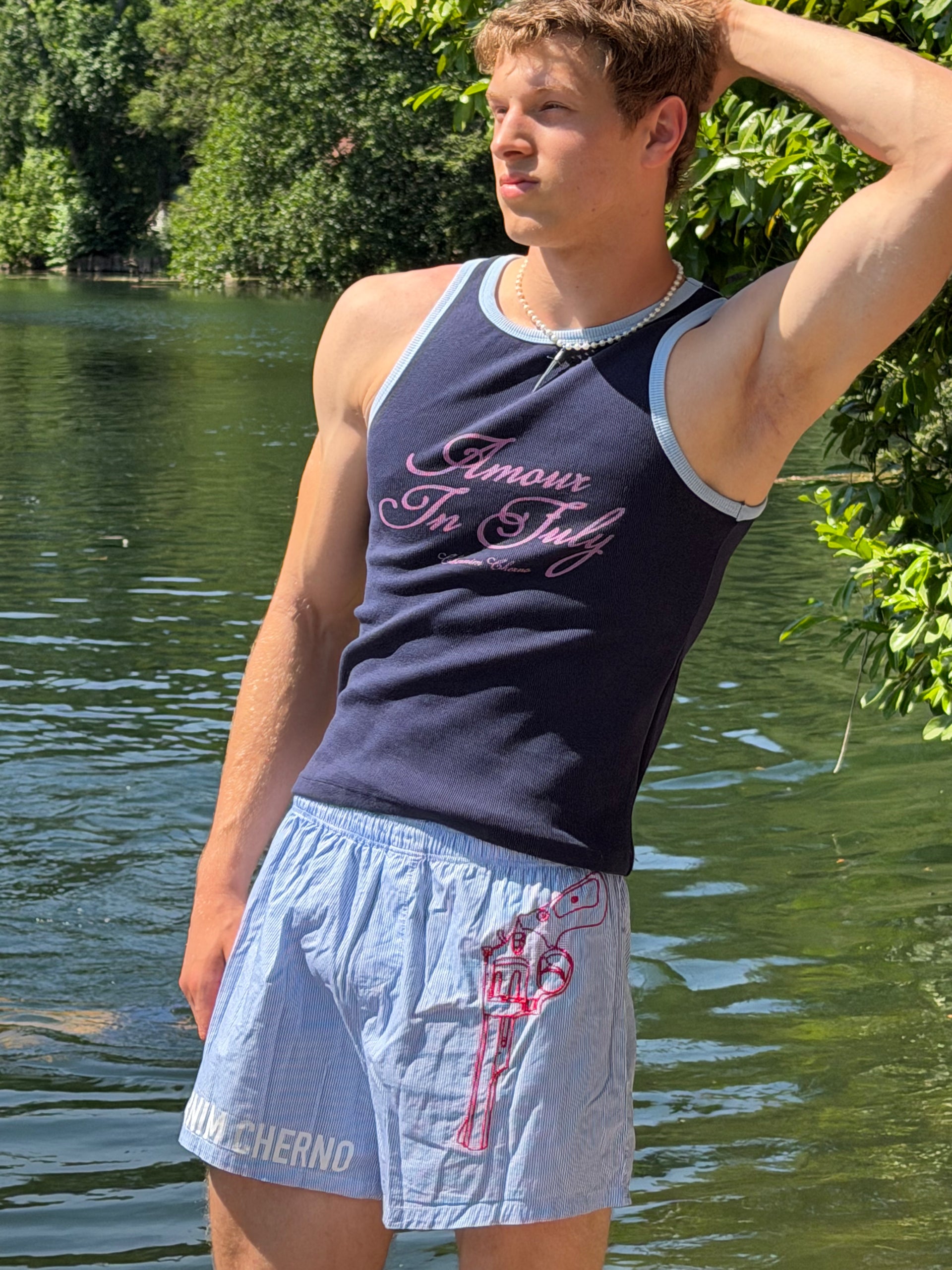 "Amour in July" Black Tank Top