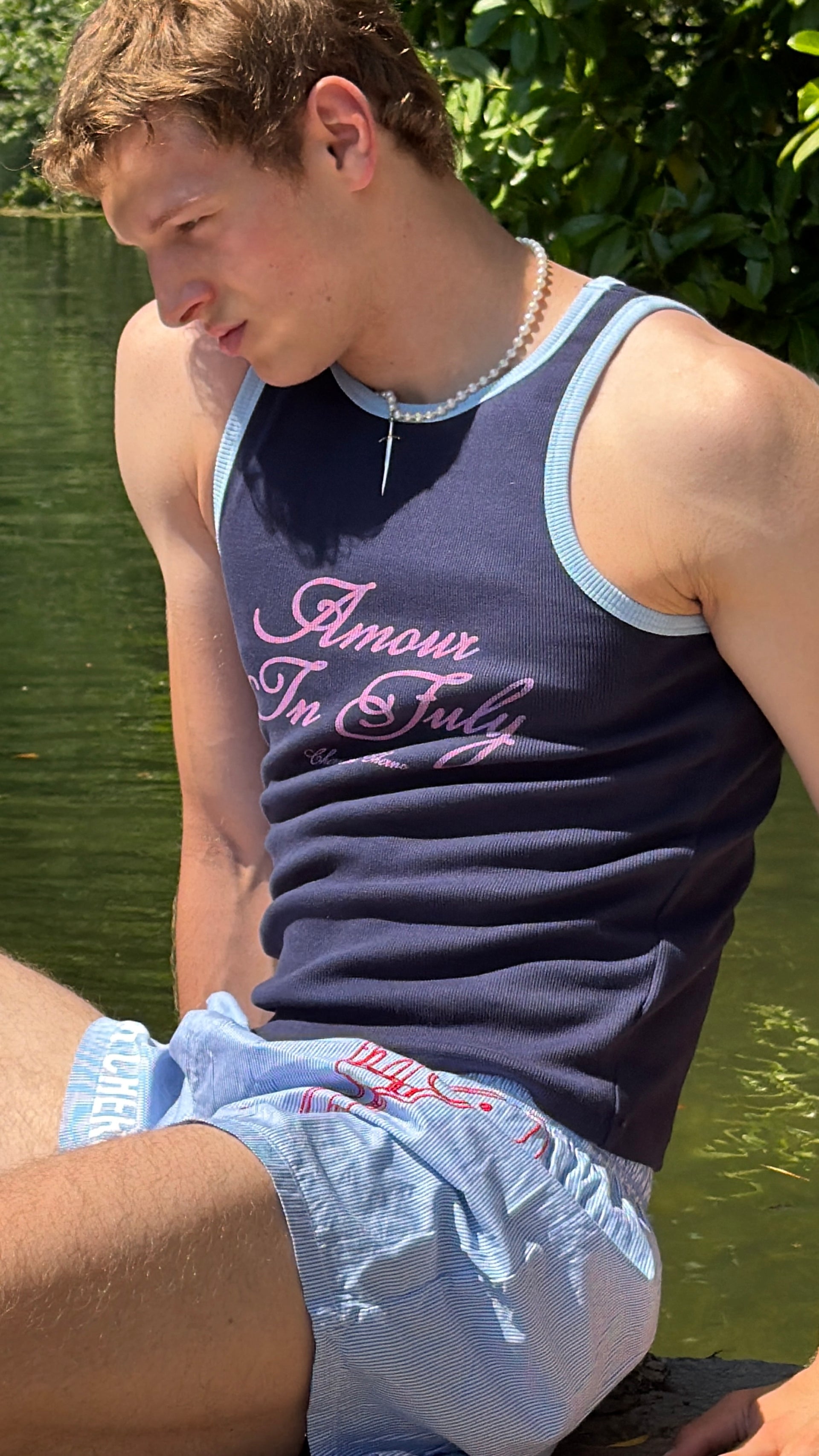 "Amour in July" Black Tank Top