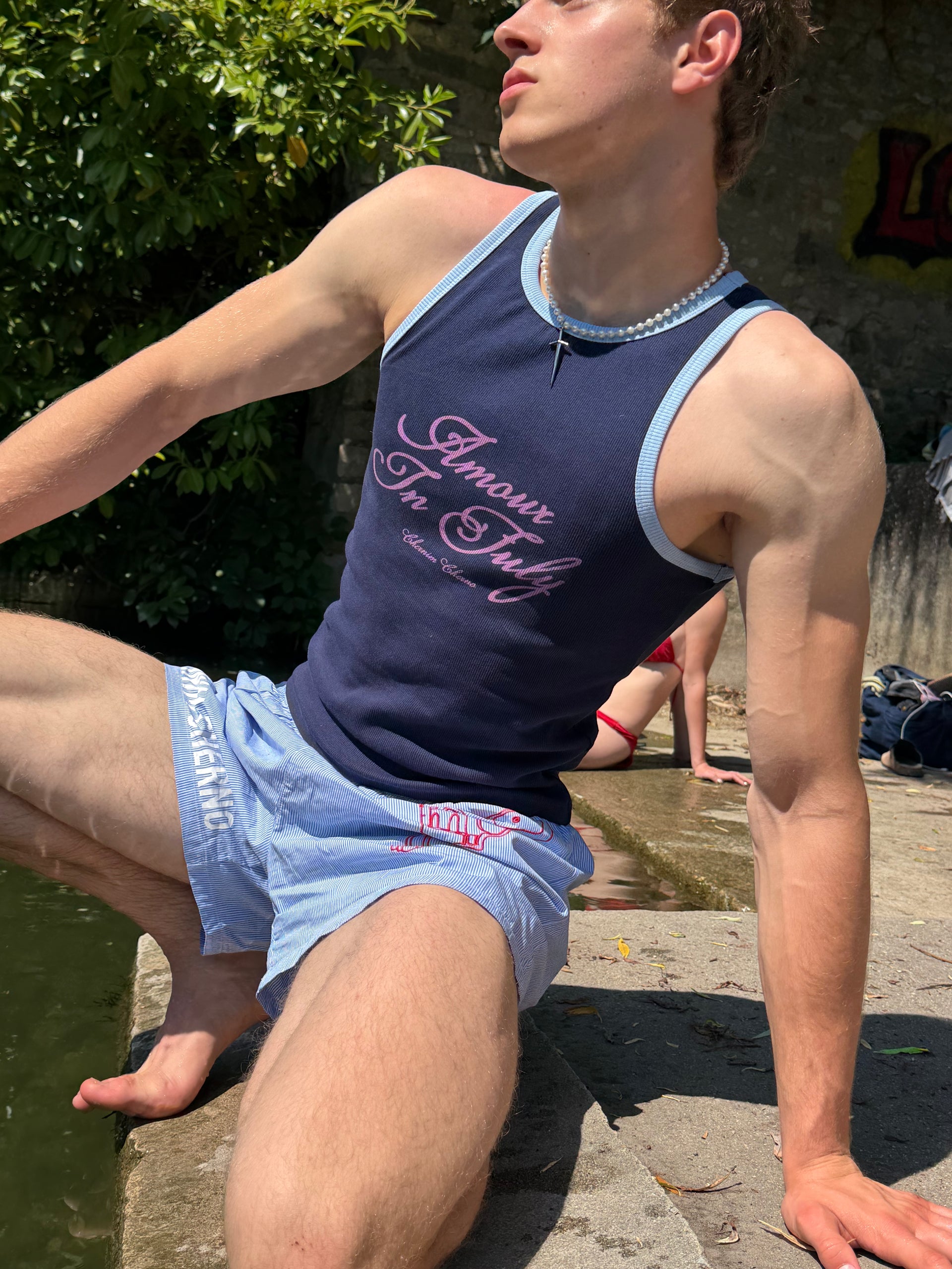 "Amour in July" Black Tank Top