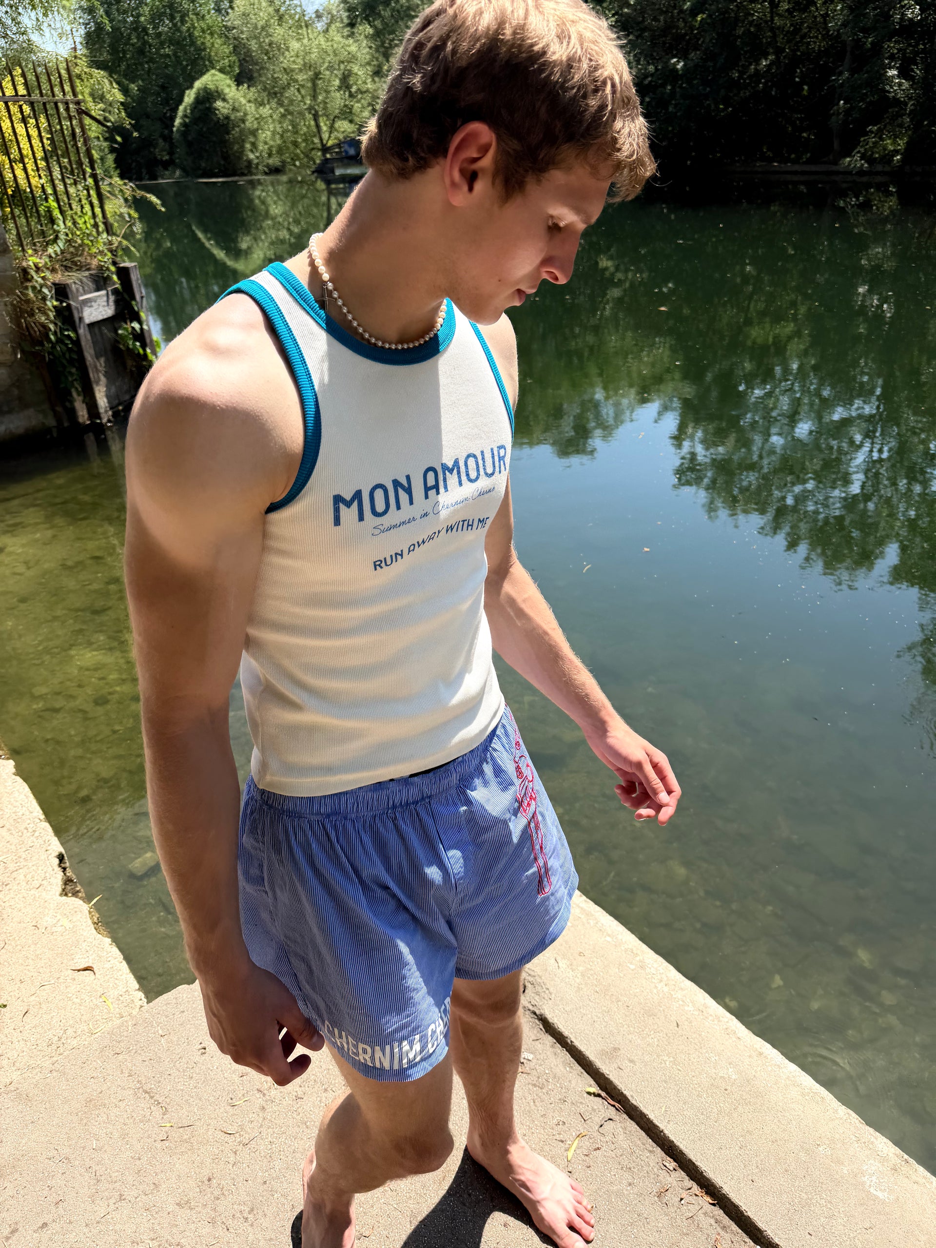 "Mon Amour, Go Away With Me" White Tank Top