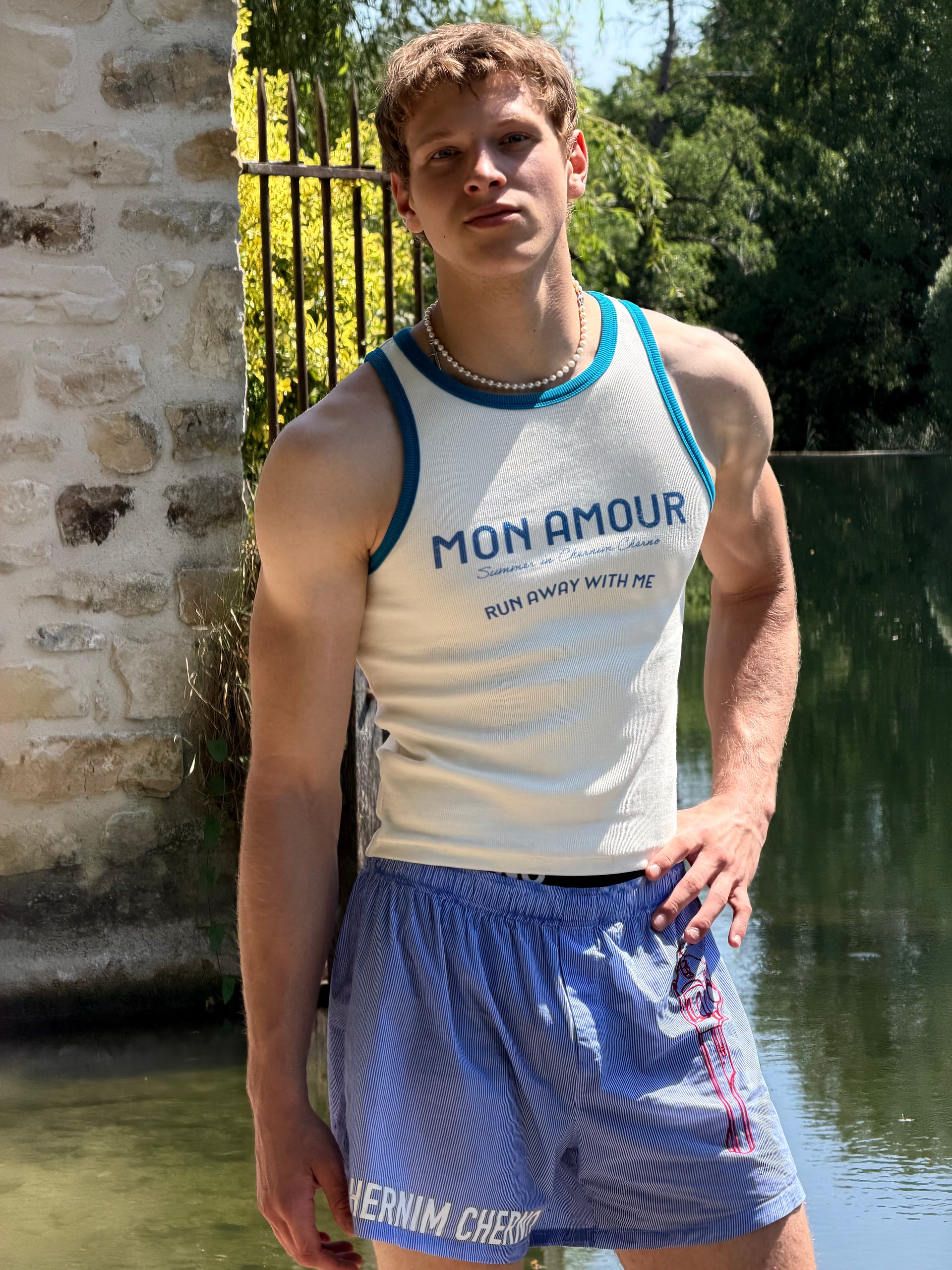 "Mon Amour, Go Away With Me" White Tank Top