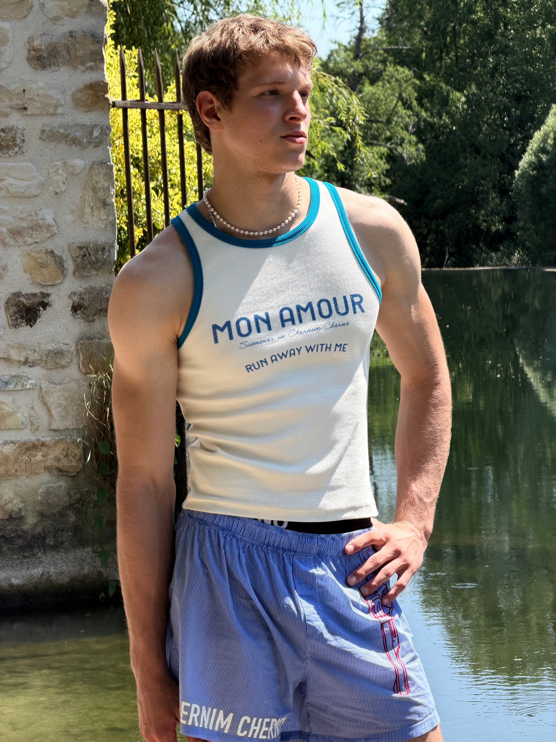 "Mon Amour, Go Away With Me" White Tank Top