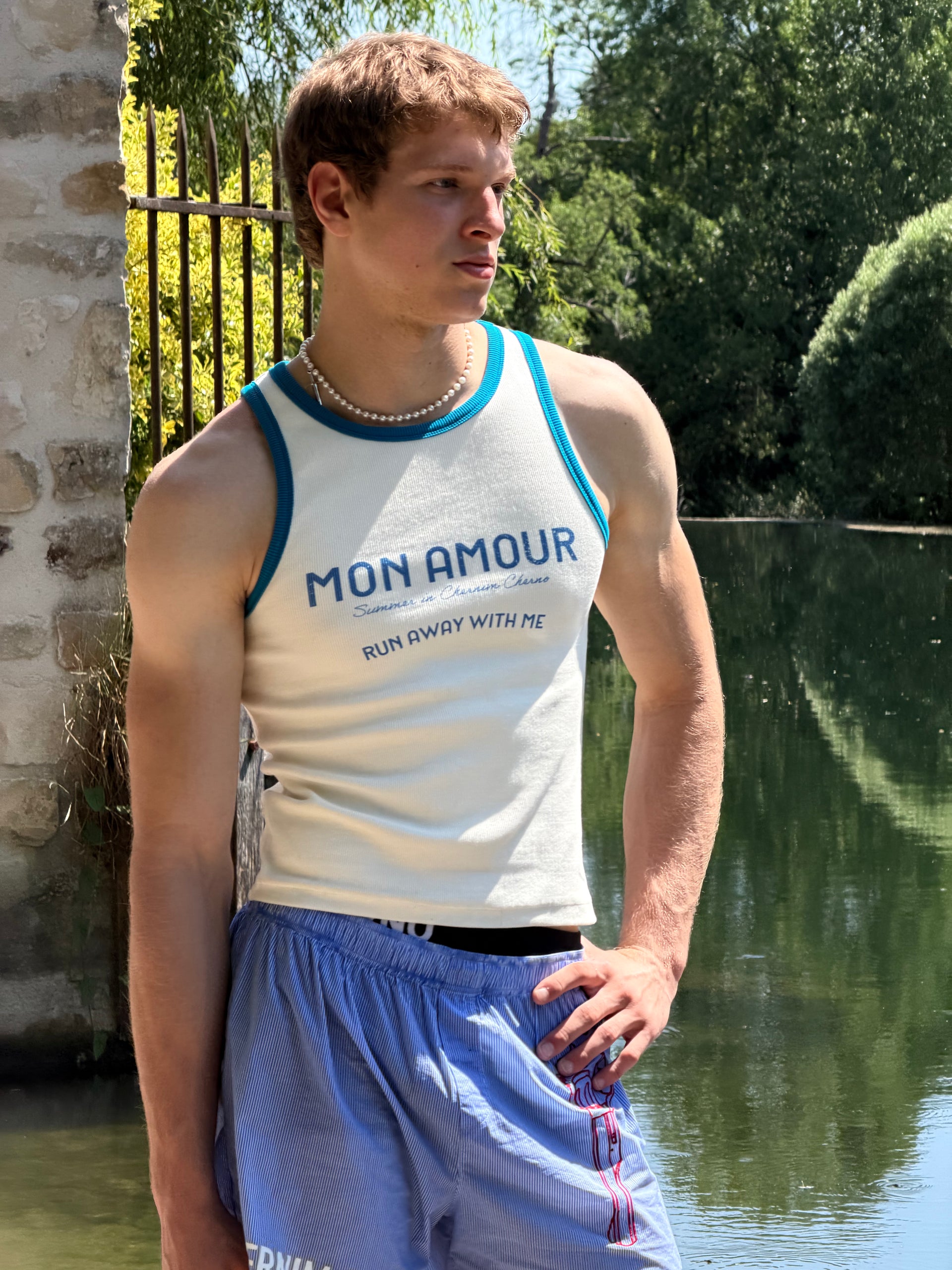 "Mon Amour, Go Away With Me" White Tank Top